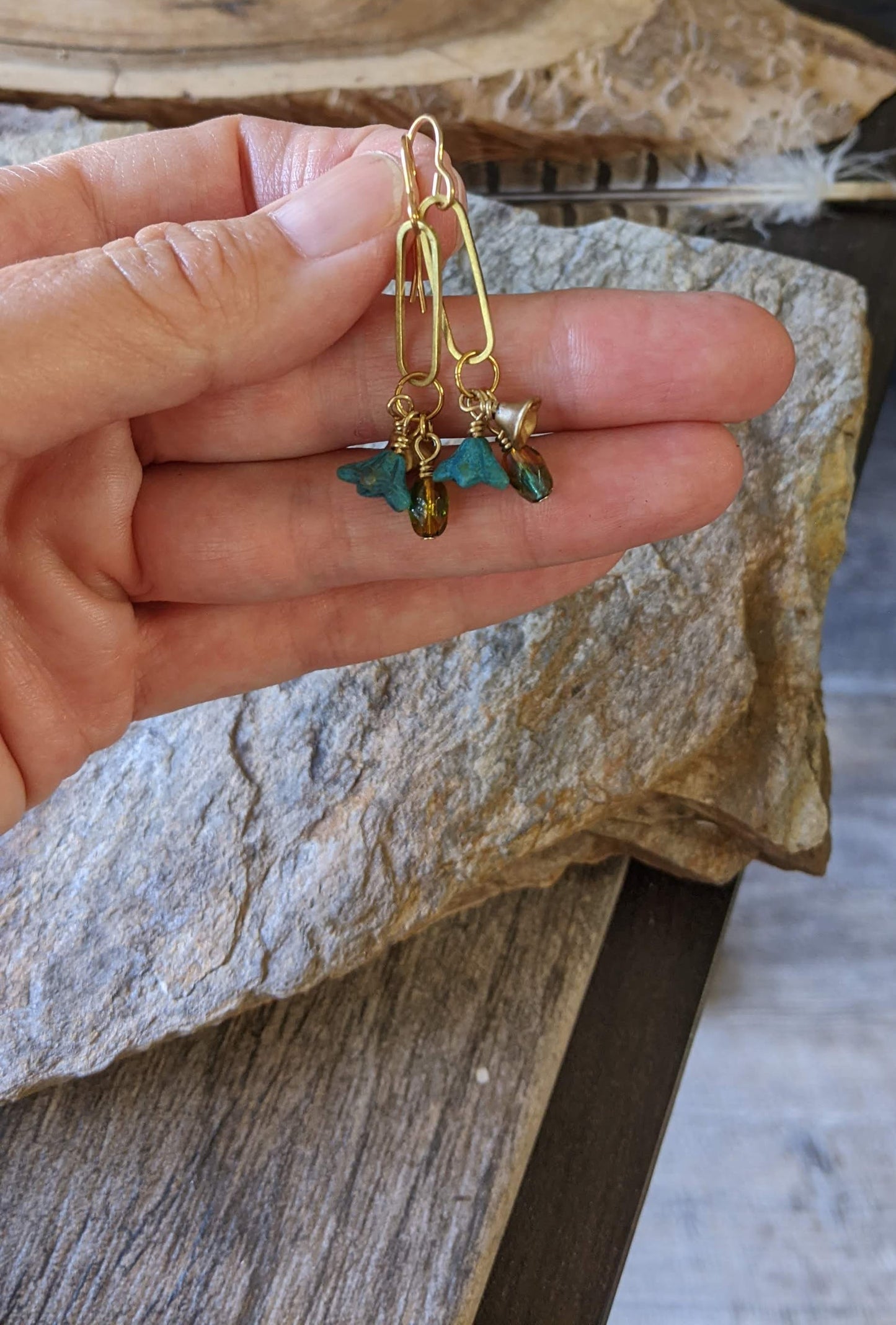 Flower Earrings ~ Blue and Gold