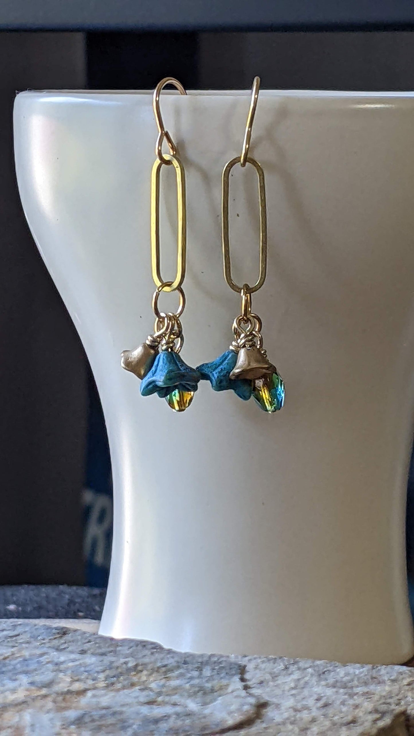 Flower Earrings ~ Blue and Gold