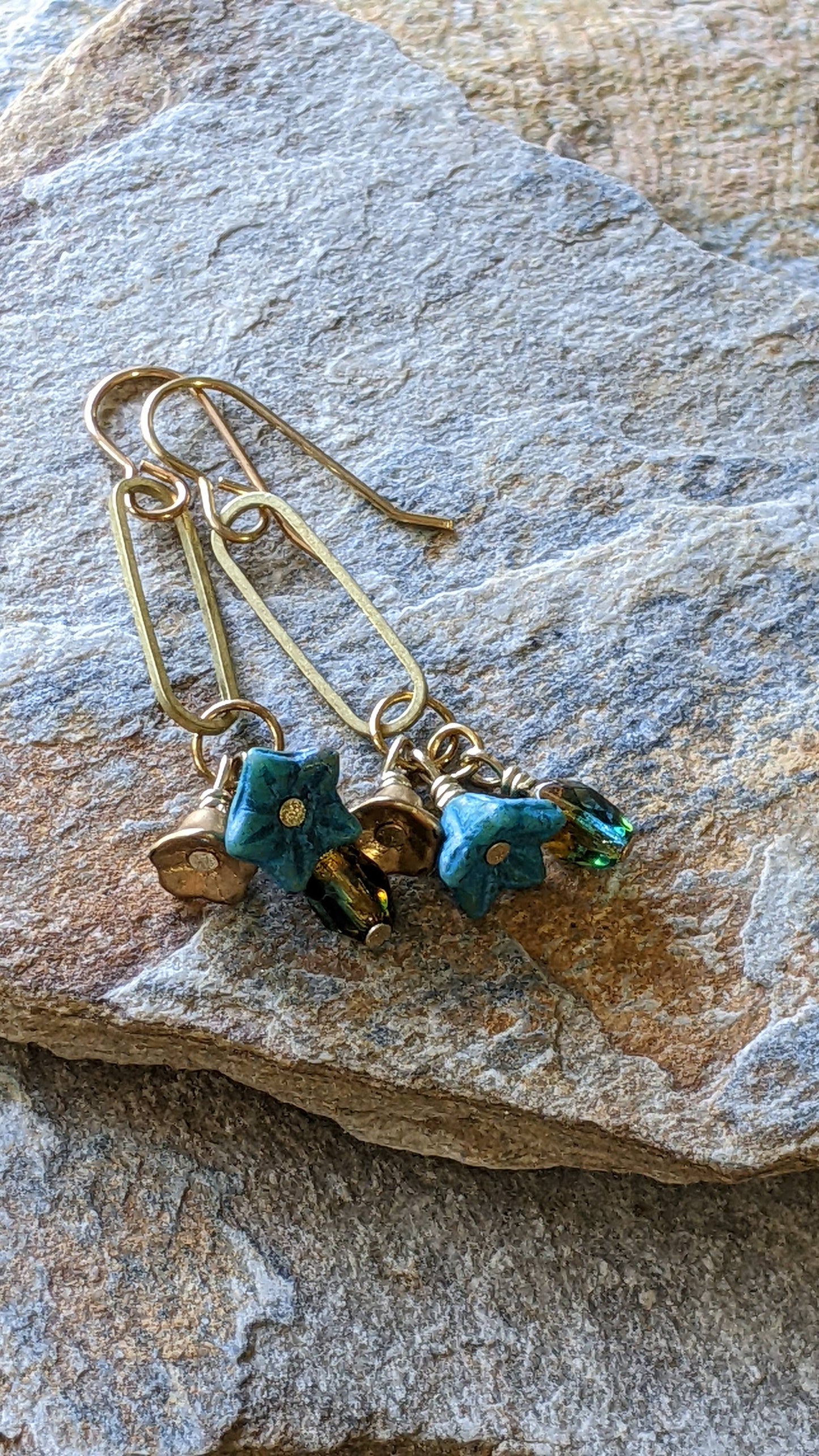 Flower Earrings ~ Blue and Gold