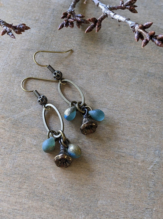 Dangle Earrings ~ Blue and Gold