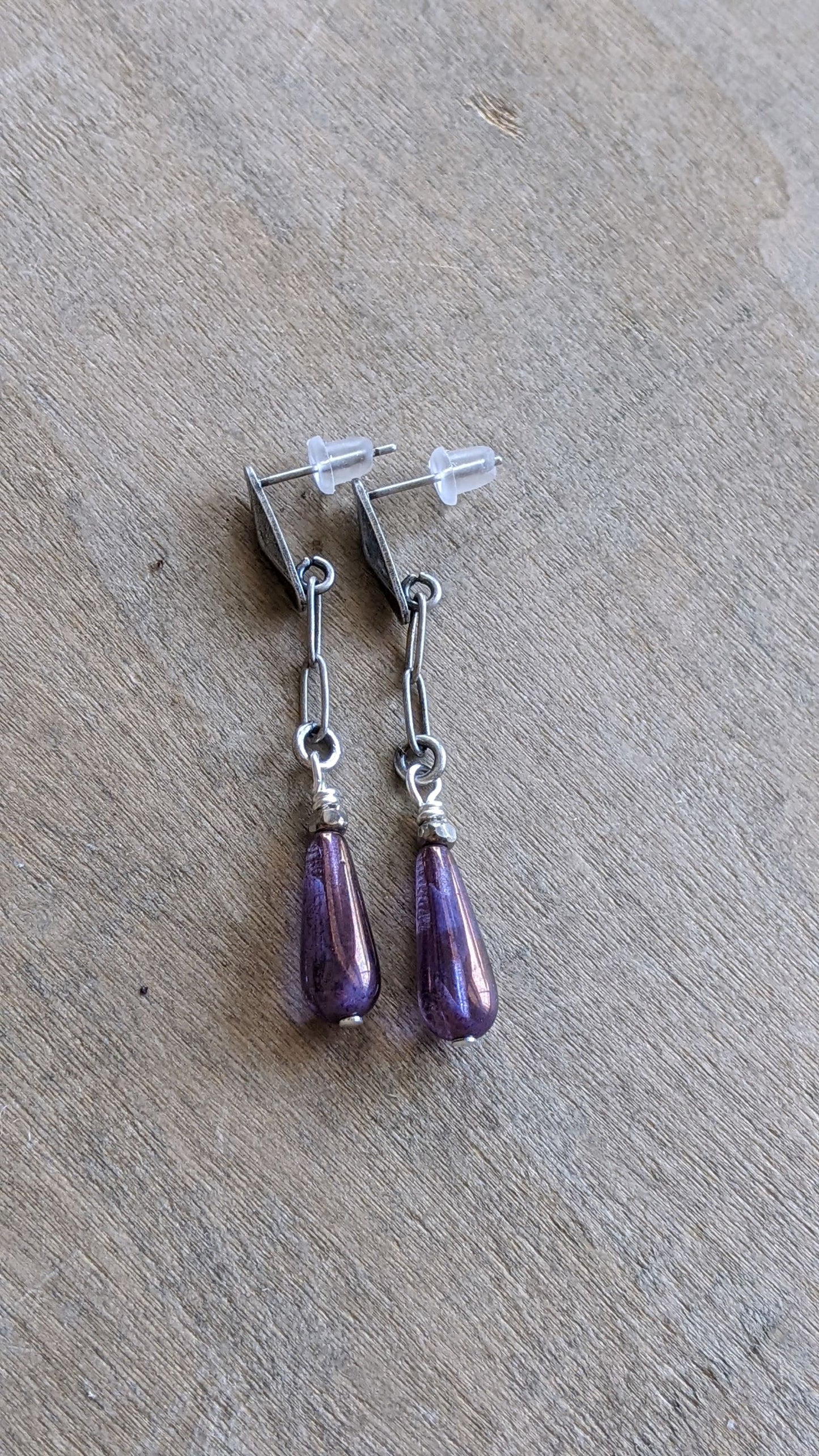 Post Earrings ~ Purple Glass Drop