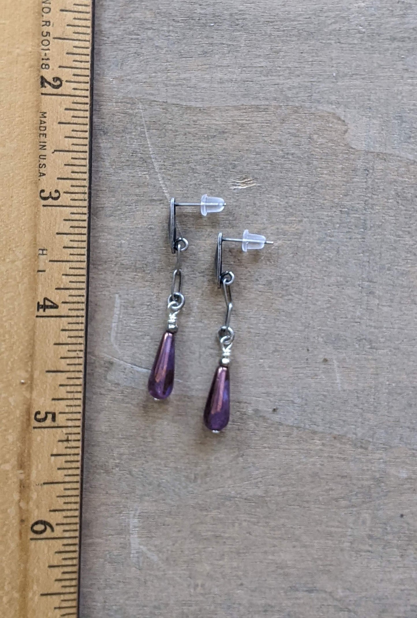 Post Earrings ~ Purple Glass Drop