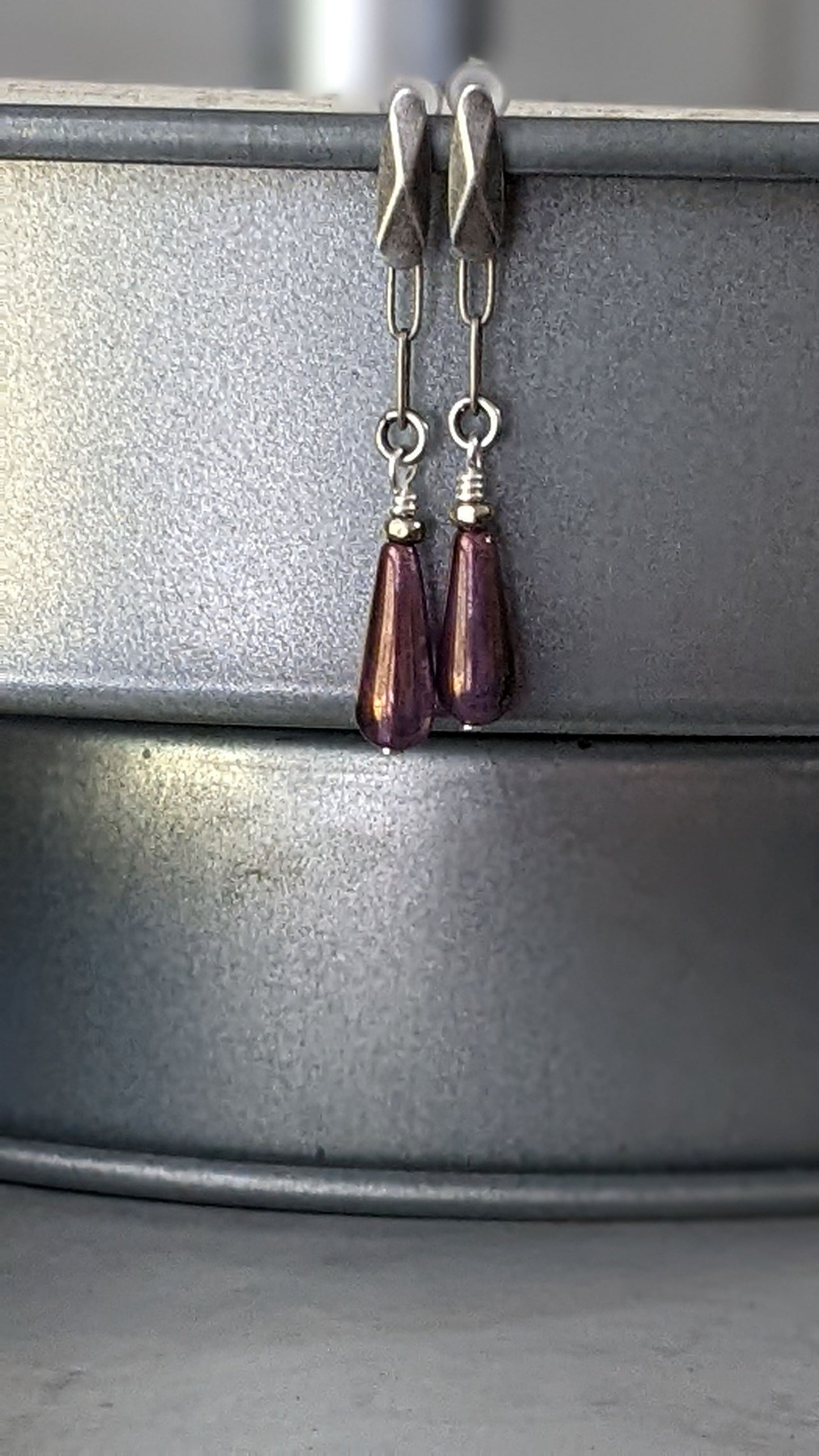 Post Earrings ~ Purple Glass Drop