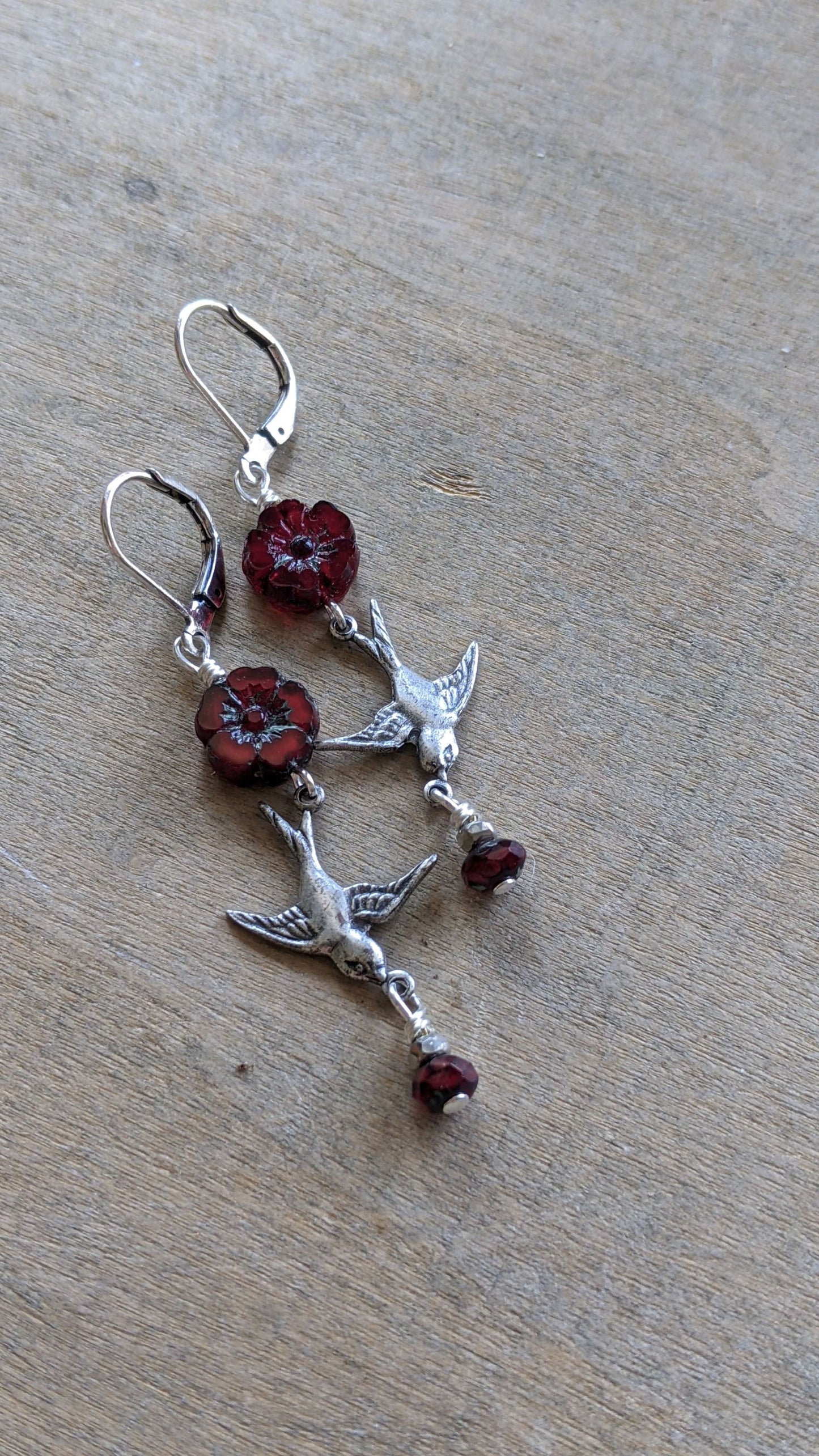 Soaring Bird Earrings ~ Deep Red