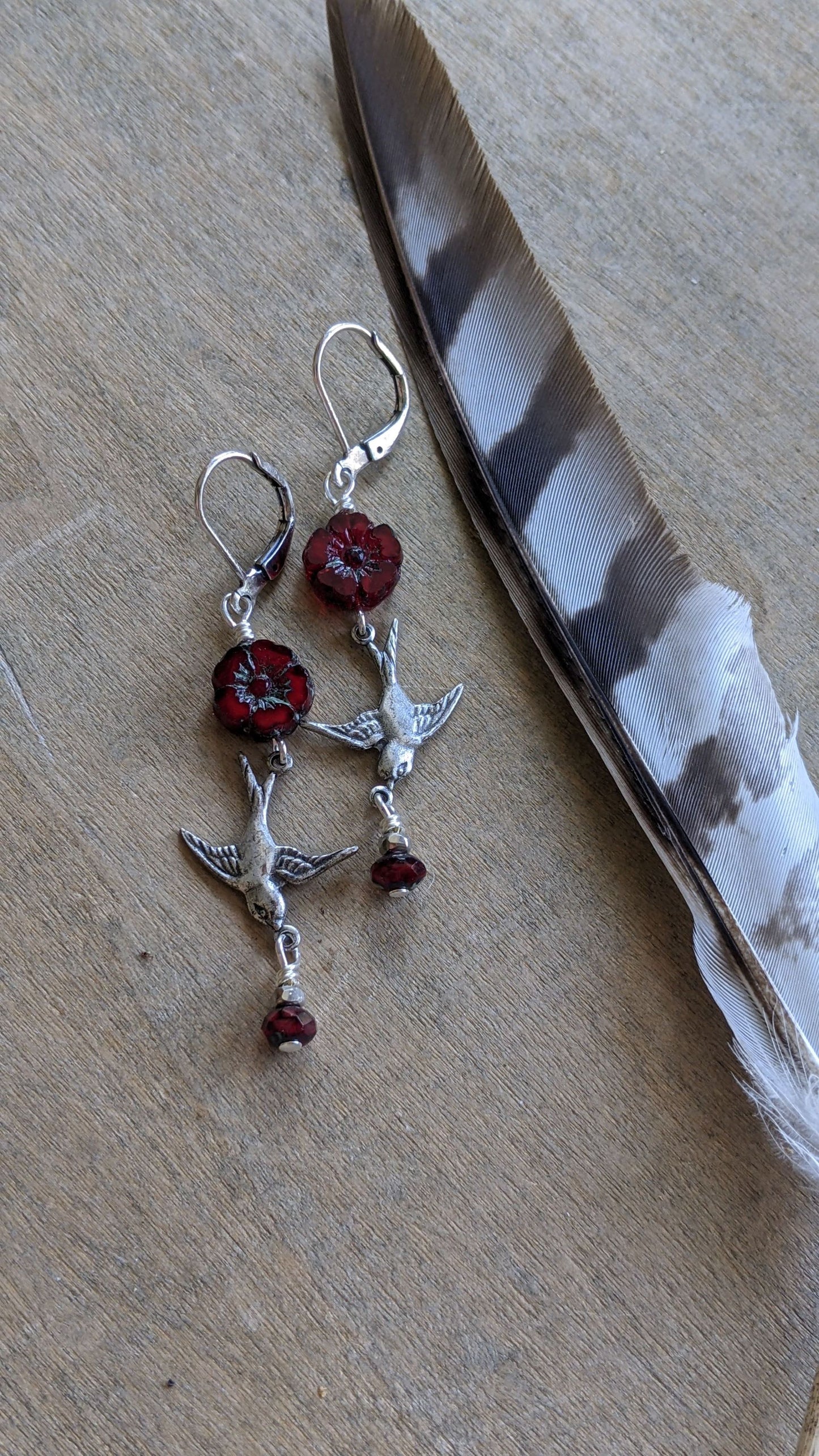 Soaring Bird Earrings ~ Deep Red