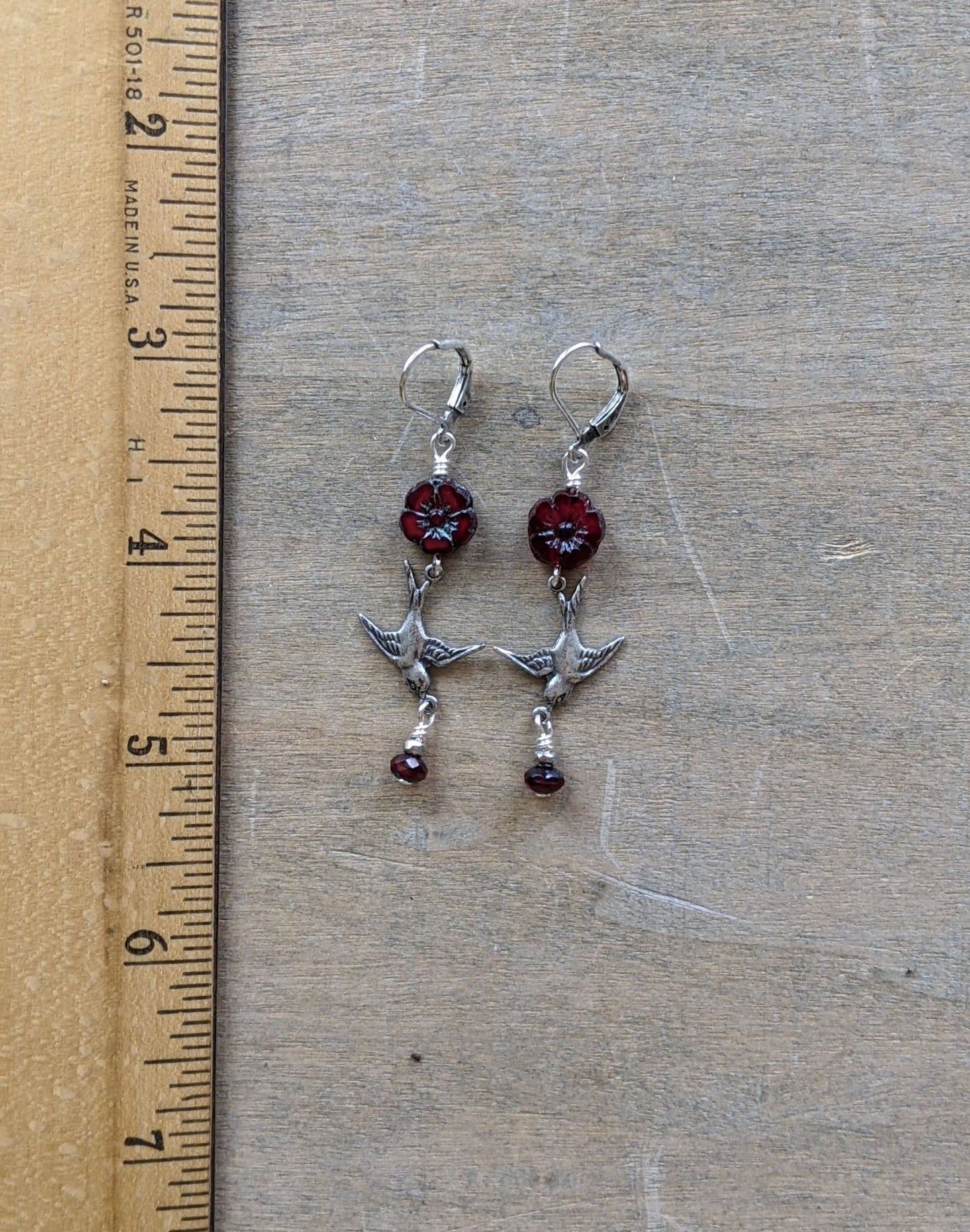 Soaring Bird Earrings ~ Deep Red