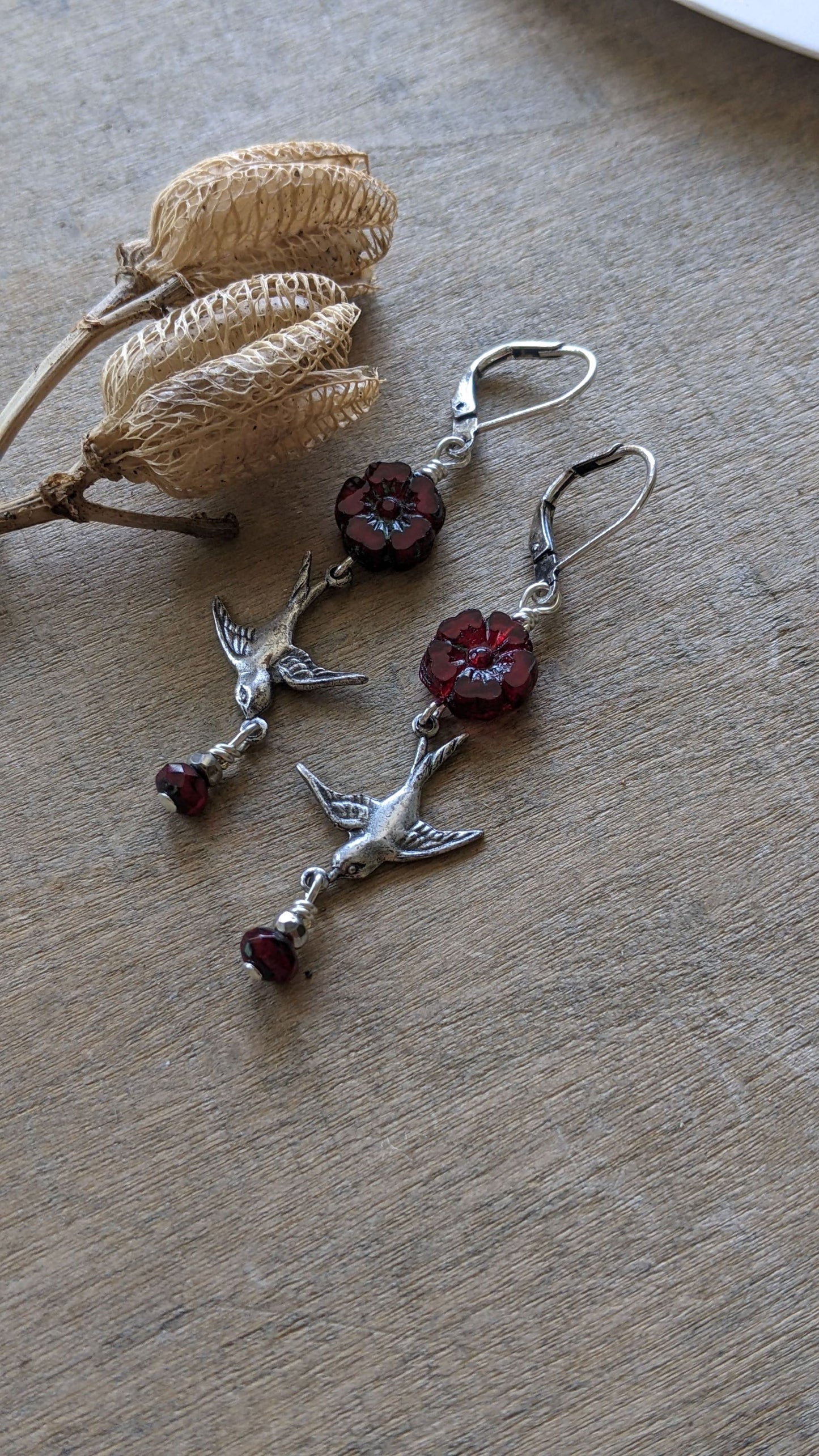 Soaring Bird Earrings ~ Deep Red