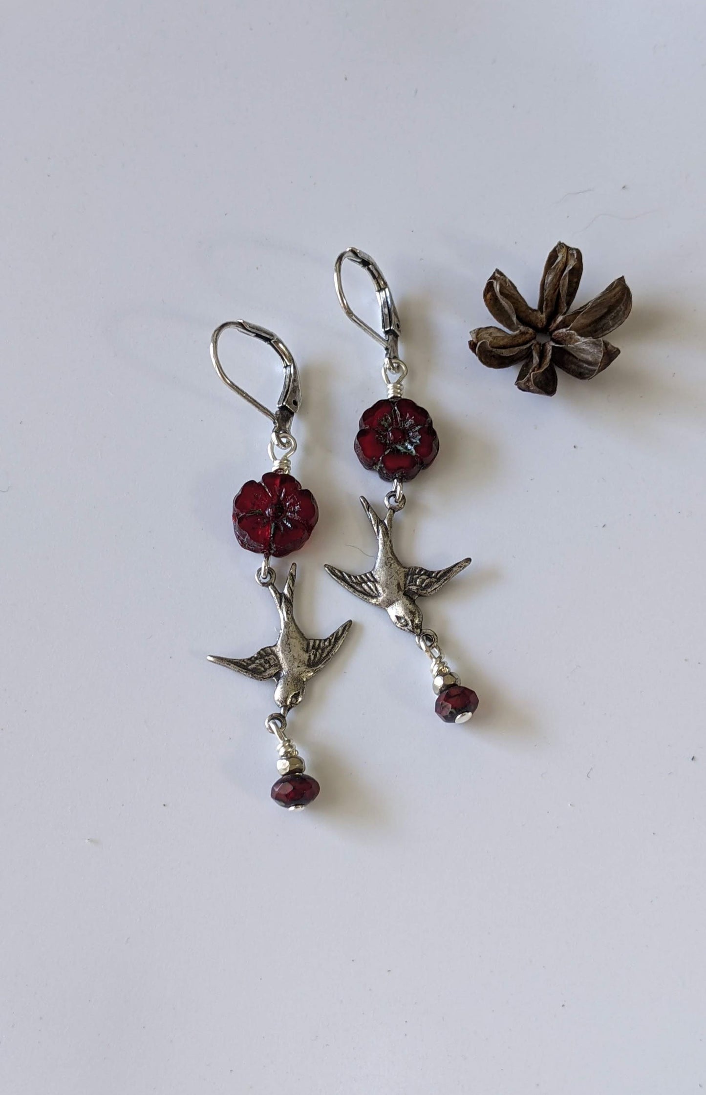 Soaring Bird Earrings ~ Deep Red