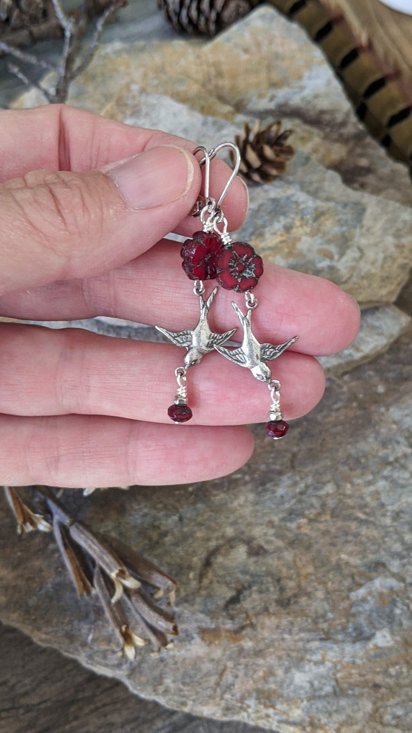 Soaring Bird Earrings ~ Deep Red