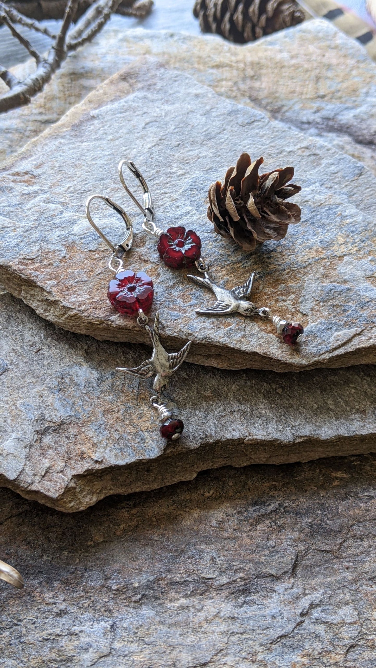 Soaring Bird Earrings ~ Deep Red