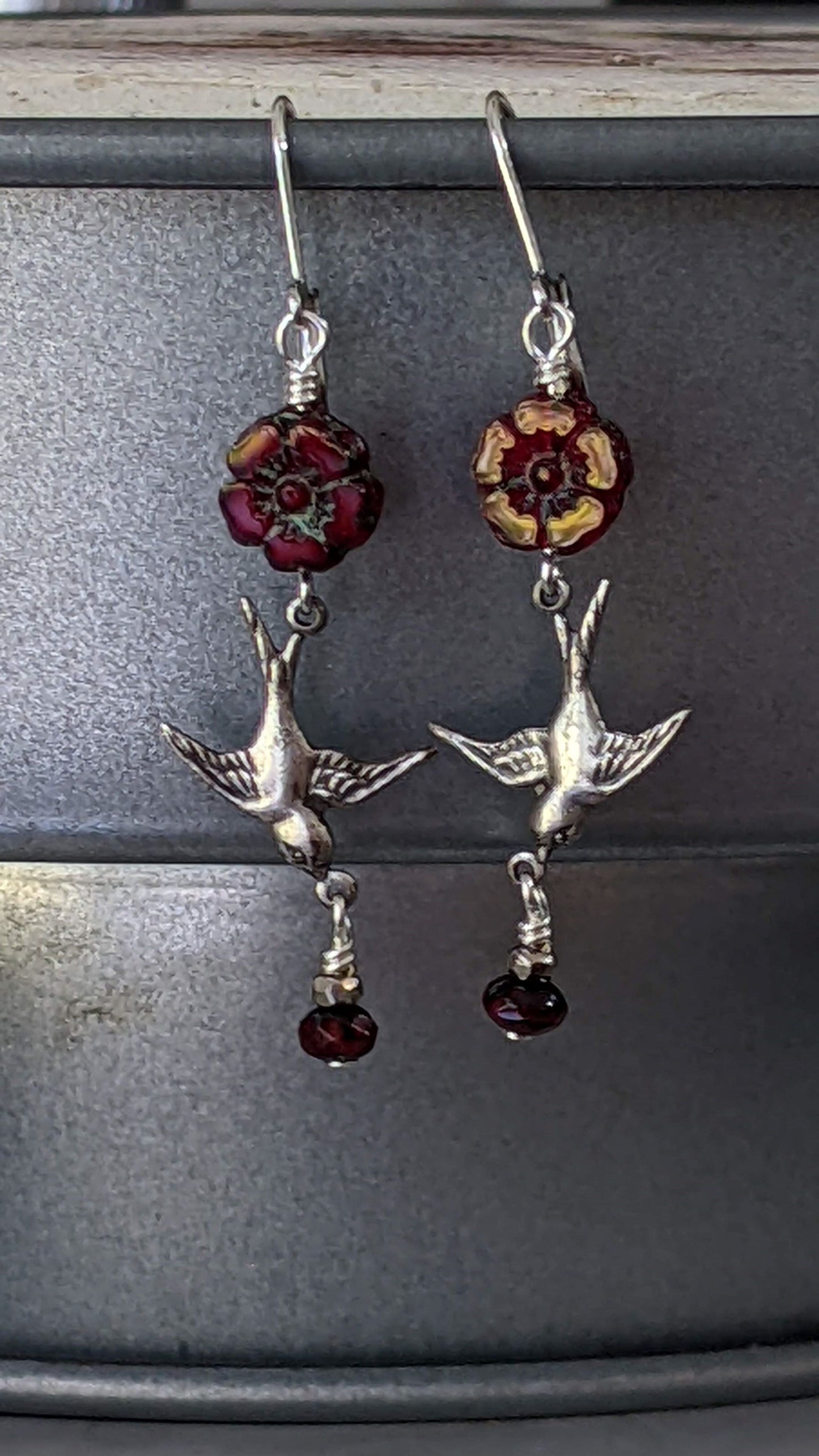 Soaring Bird Earrings ~ Deep Red