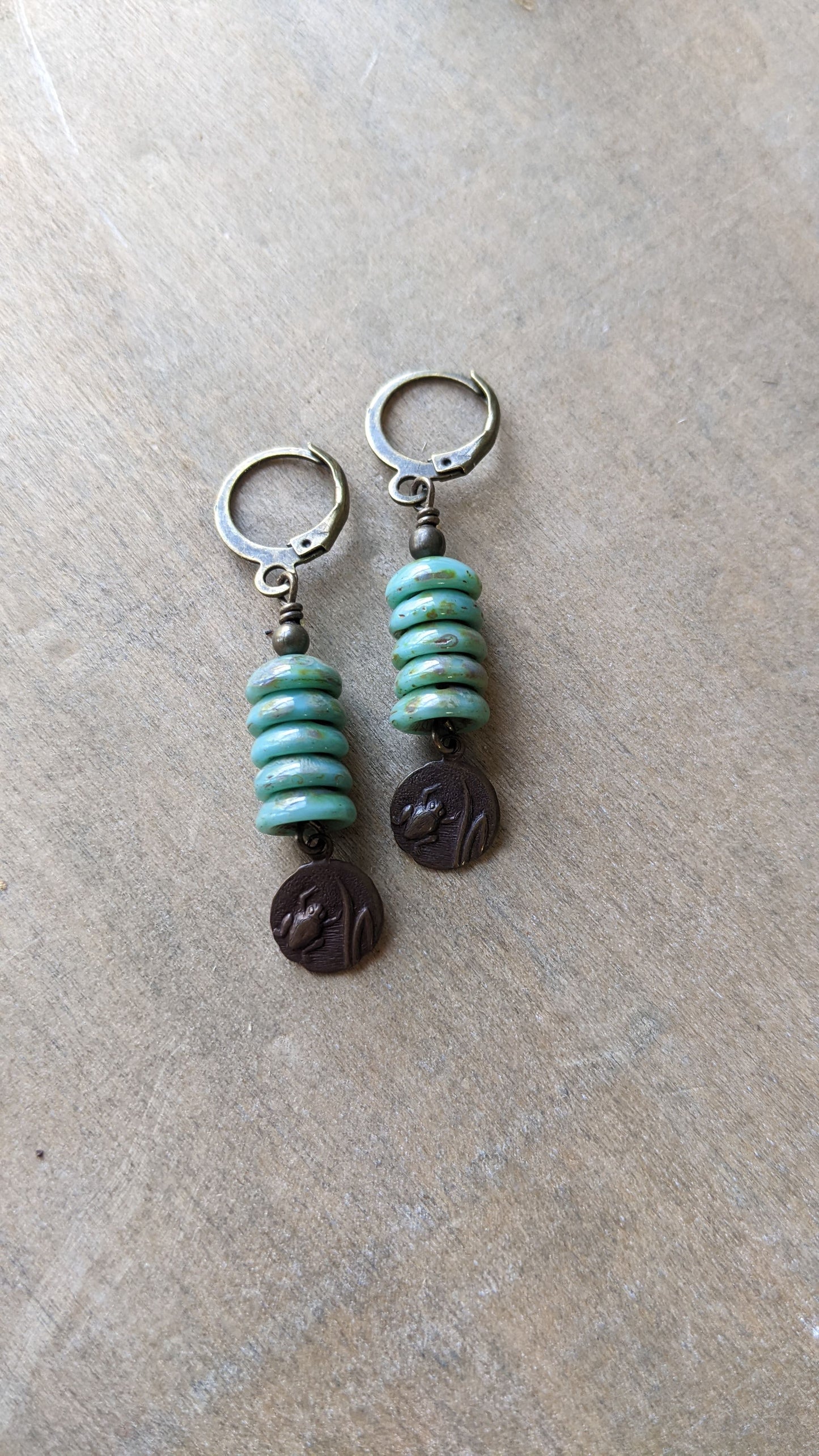 Little Frog Earrings ~ Green Glass