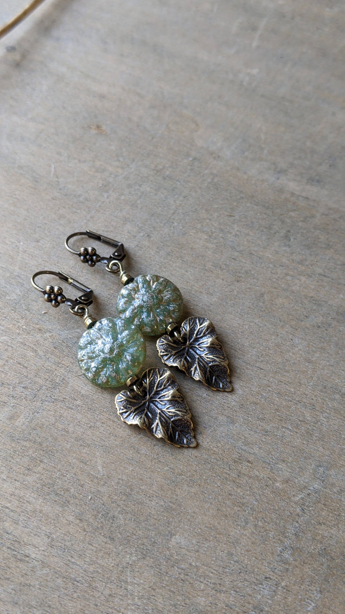 Leaf Earrings ~ Shimmering Green Glass