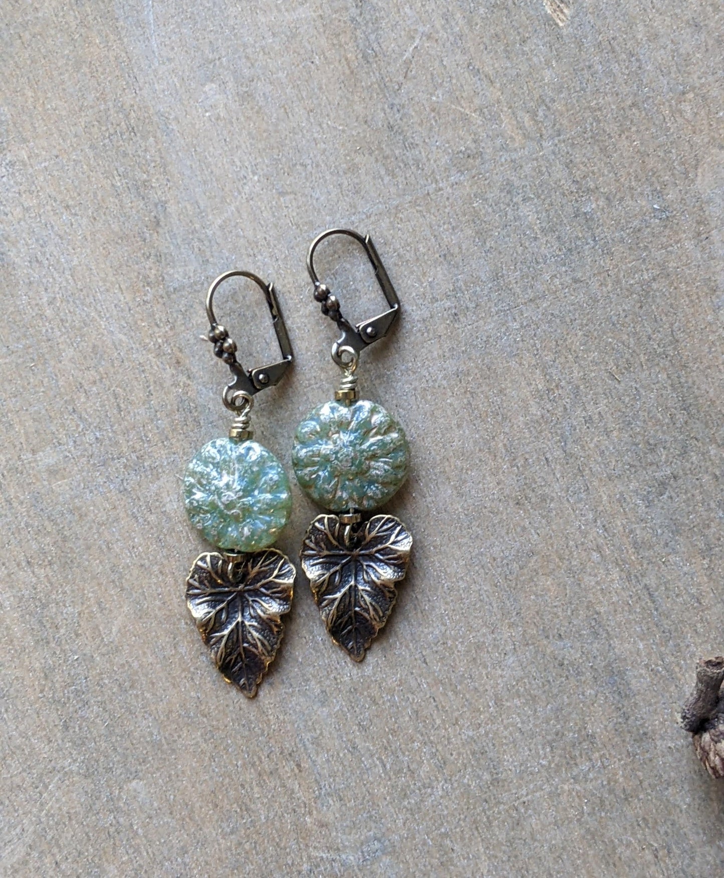 Leaf Earrings ~ Shimmering Green Glass