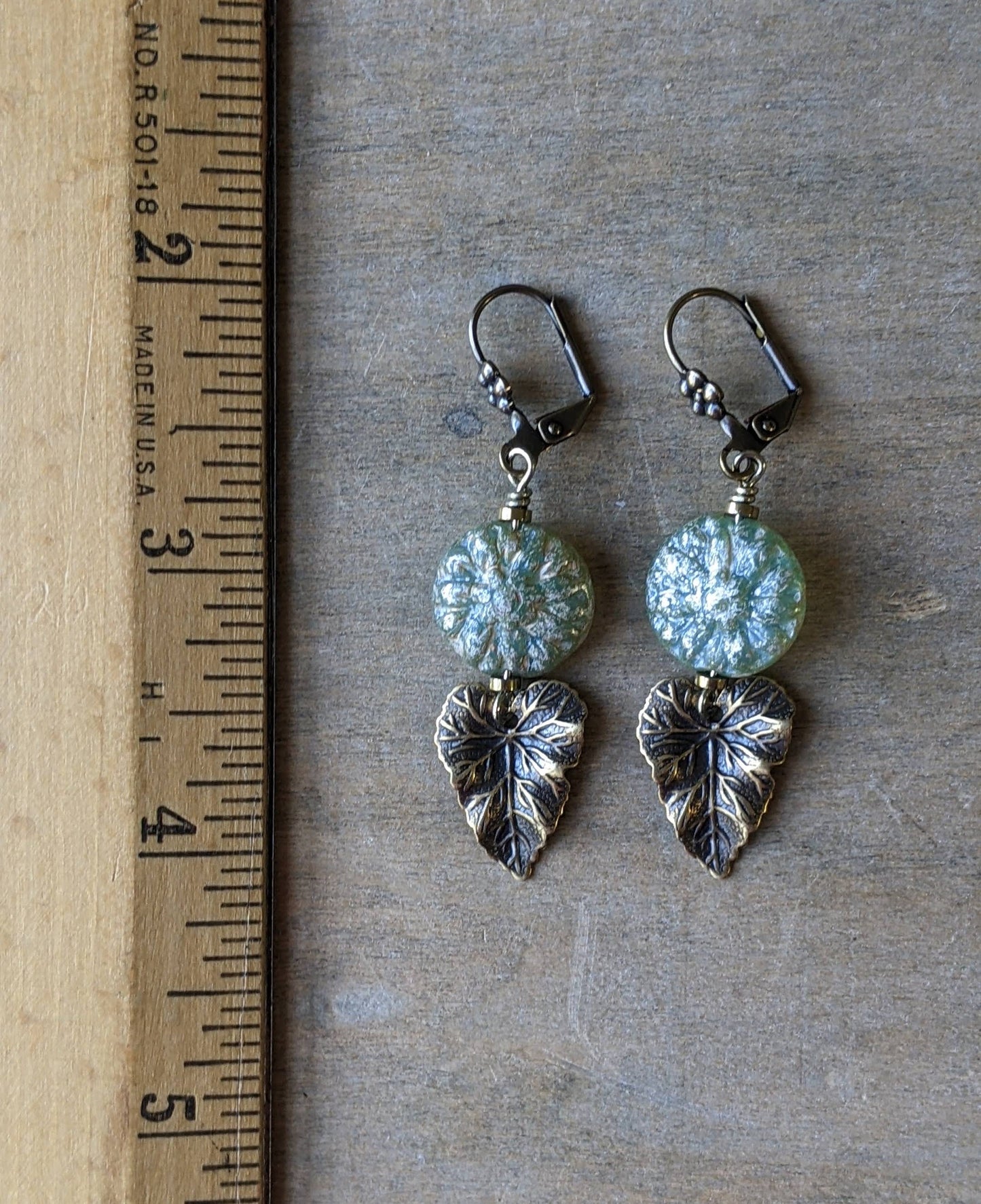 Leaf Earrings ~ Shimmering Green Glass