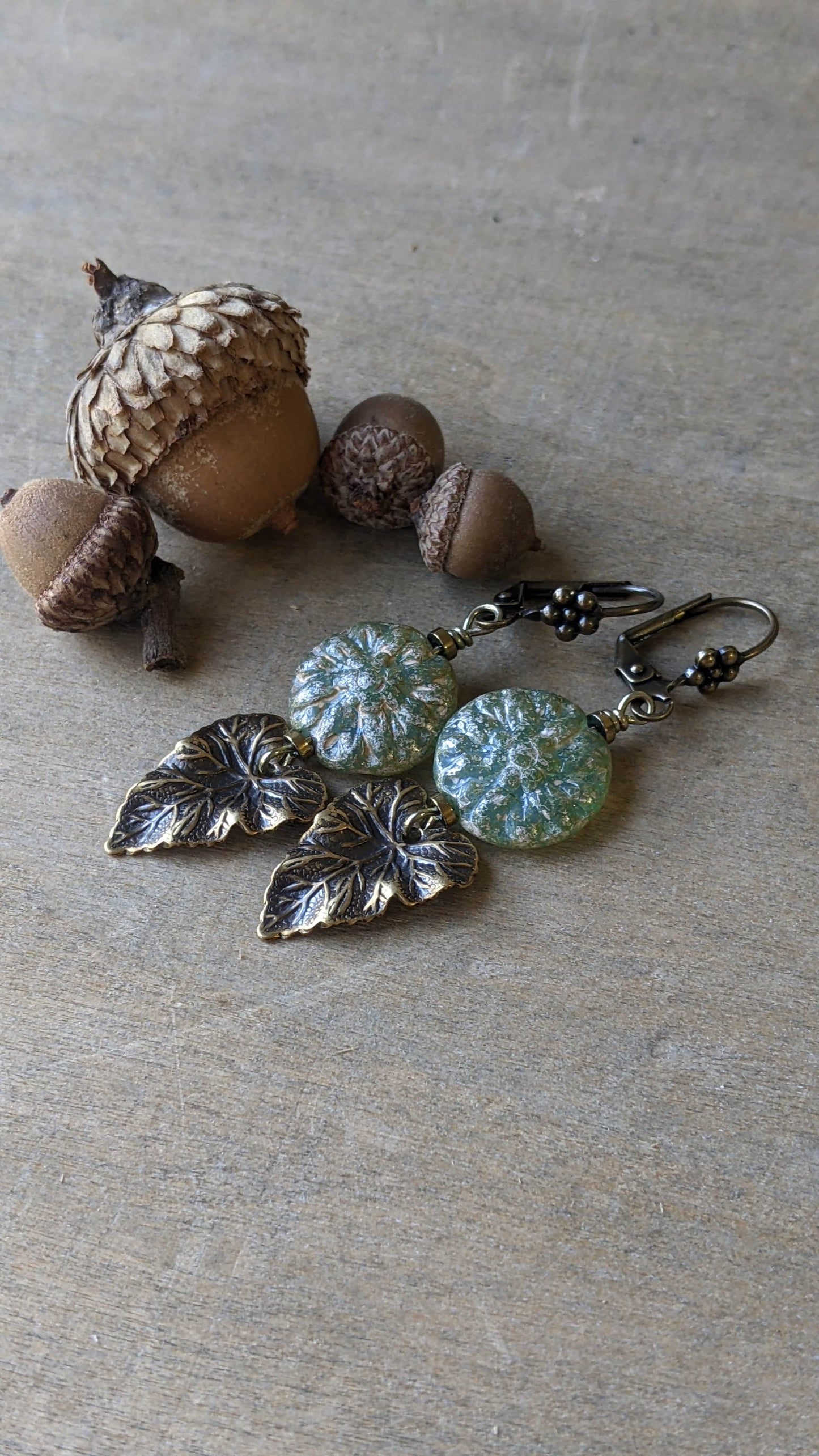 Leaf Earrings ~ Shimmering Green Glass