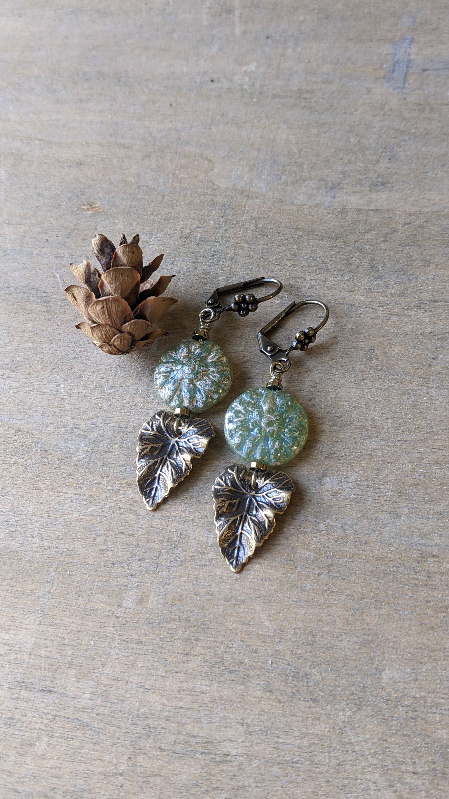 Leaf Earrings ~ Shimmering Green Glass