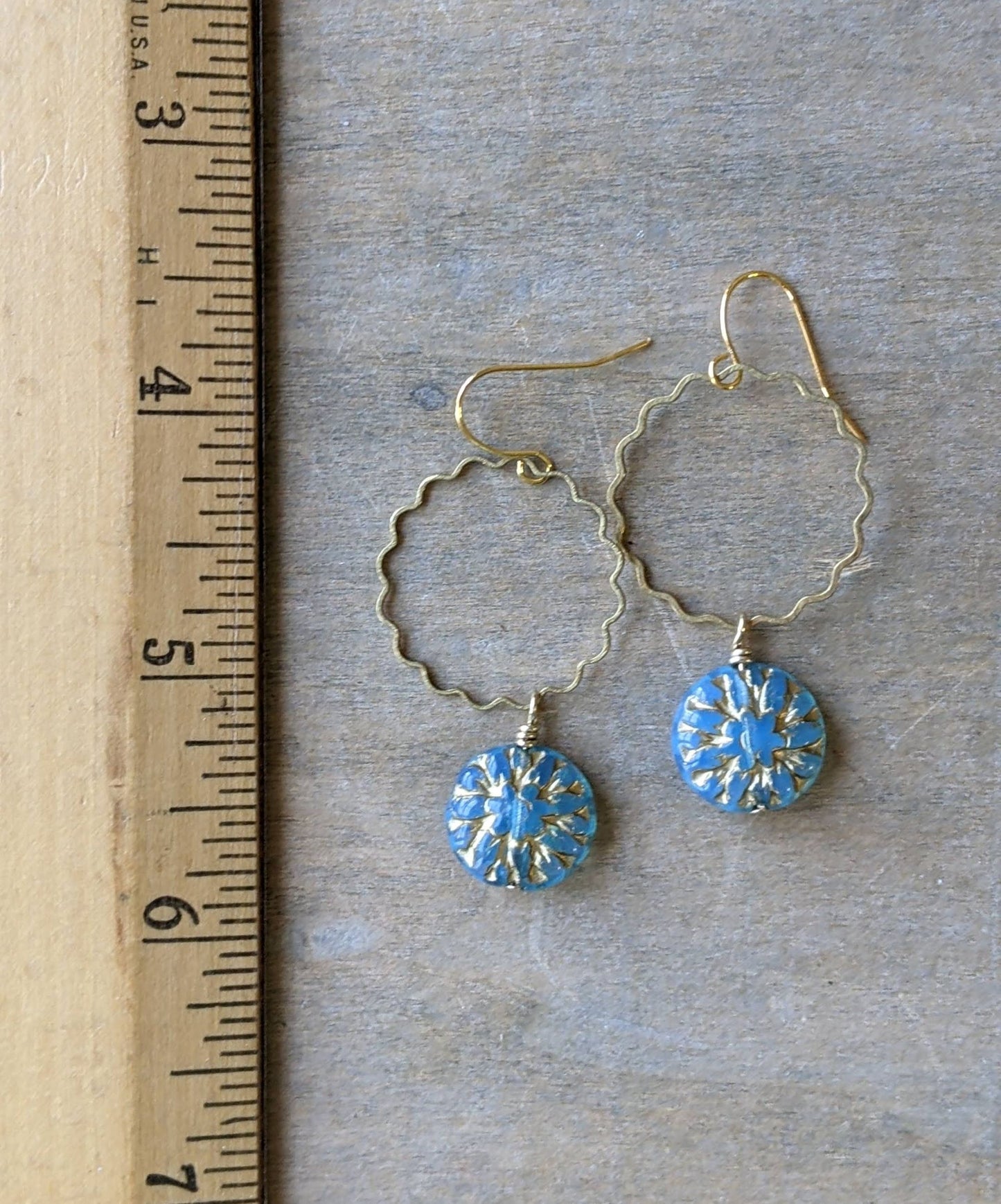 Flower Dangles ~ Sky Blue and Gold Glass