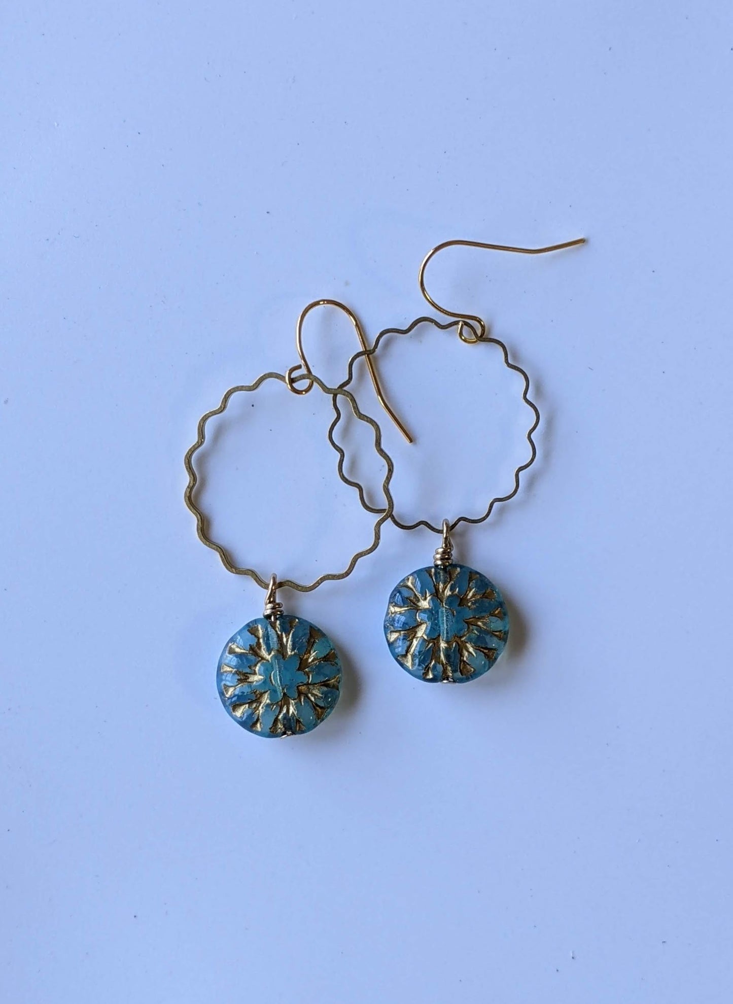 Flower Dangles ~ Sky Blue and Gold Glass