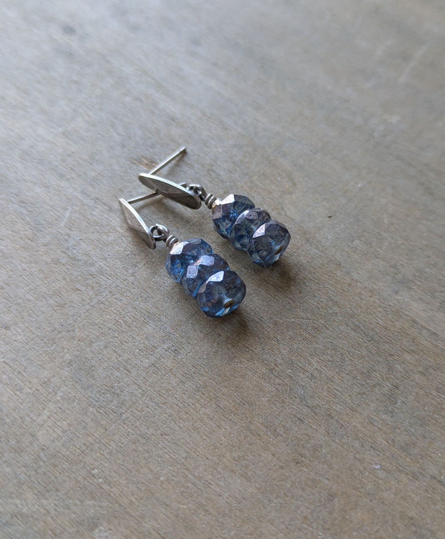 Simple Post Earrings ~ Stormy Blue Glass