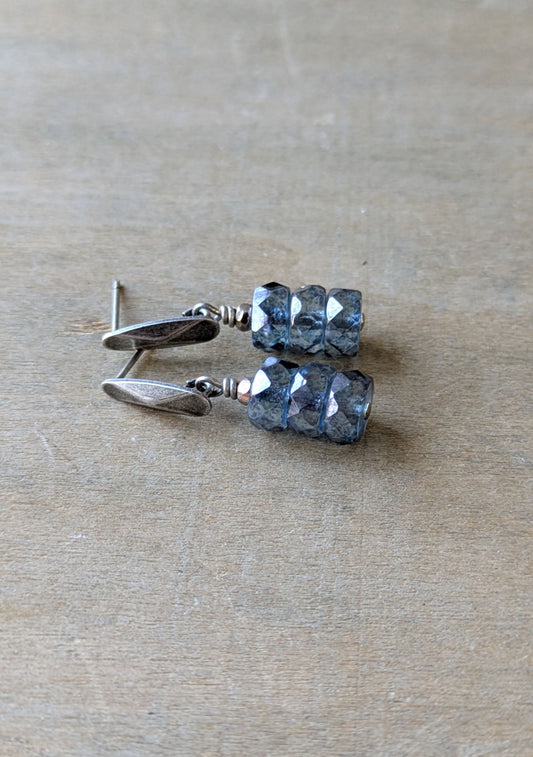 Simple Post Earrings ~ Stormy Blue Glass