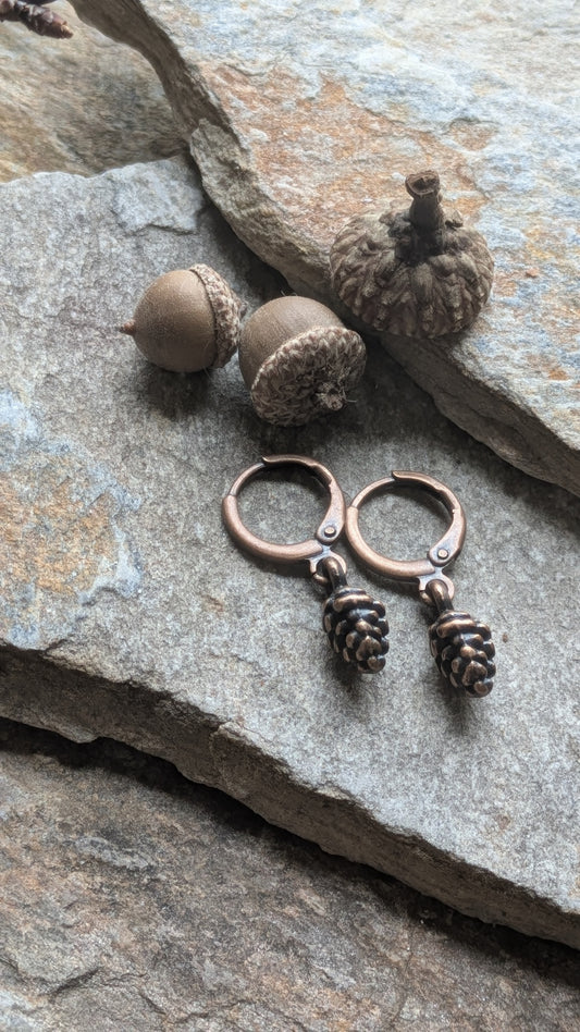 Pine Cone Earrings Copper