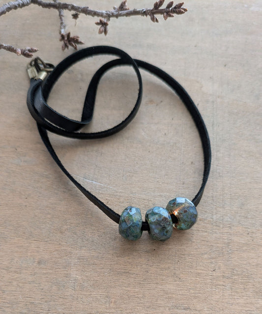 Leather Cord Necklace ~ Faceted Glass