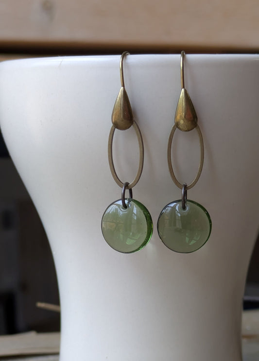 Green Glass Earrings ~ Pine Green