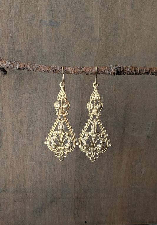 Filigree Drop Earrings ~ Brass