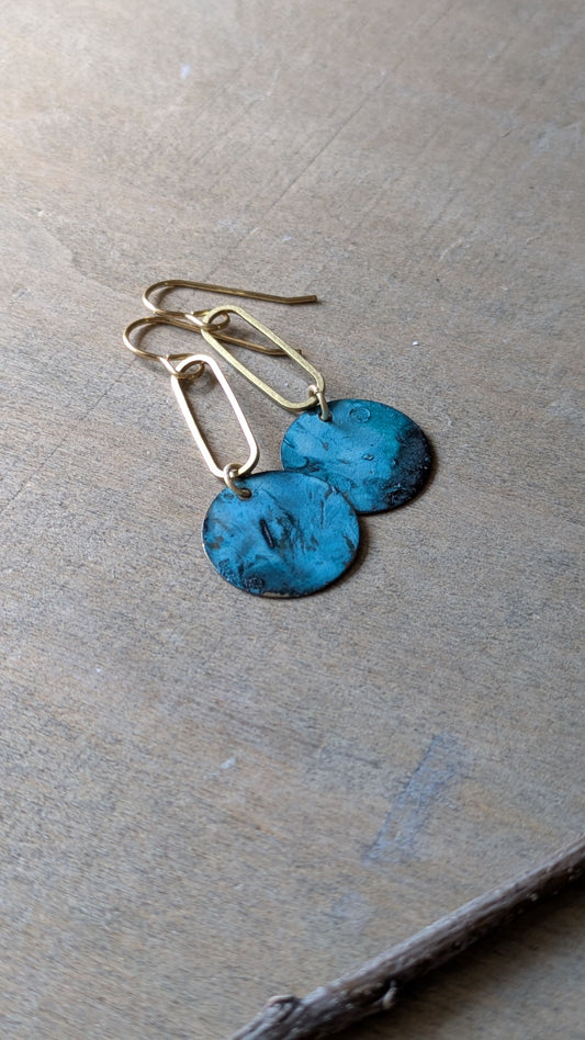 Patinated Brass Dangles ~ Seafoam Blue
