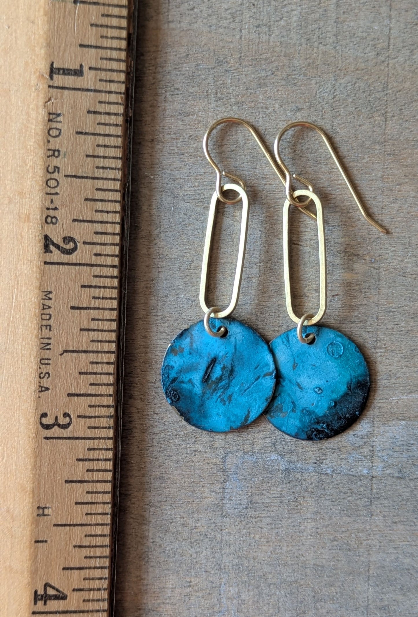 Patinated Brass Dangles ~ Seafoam Blue