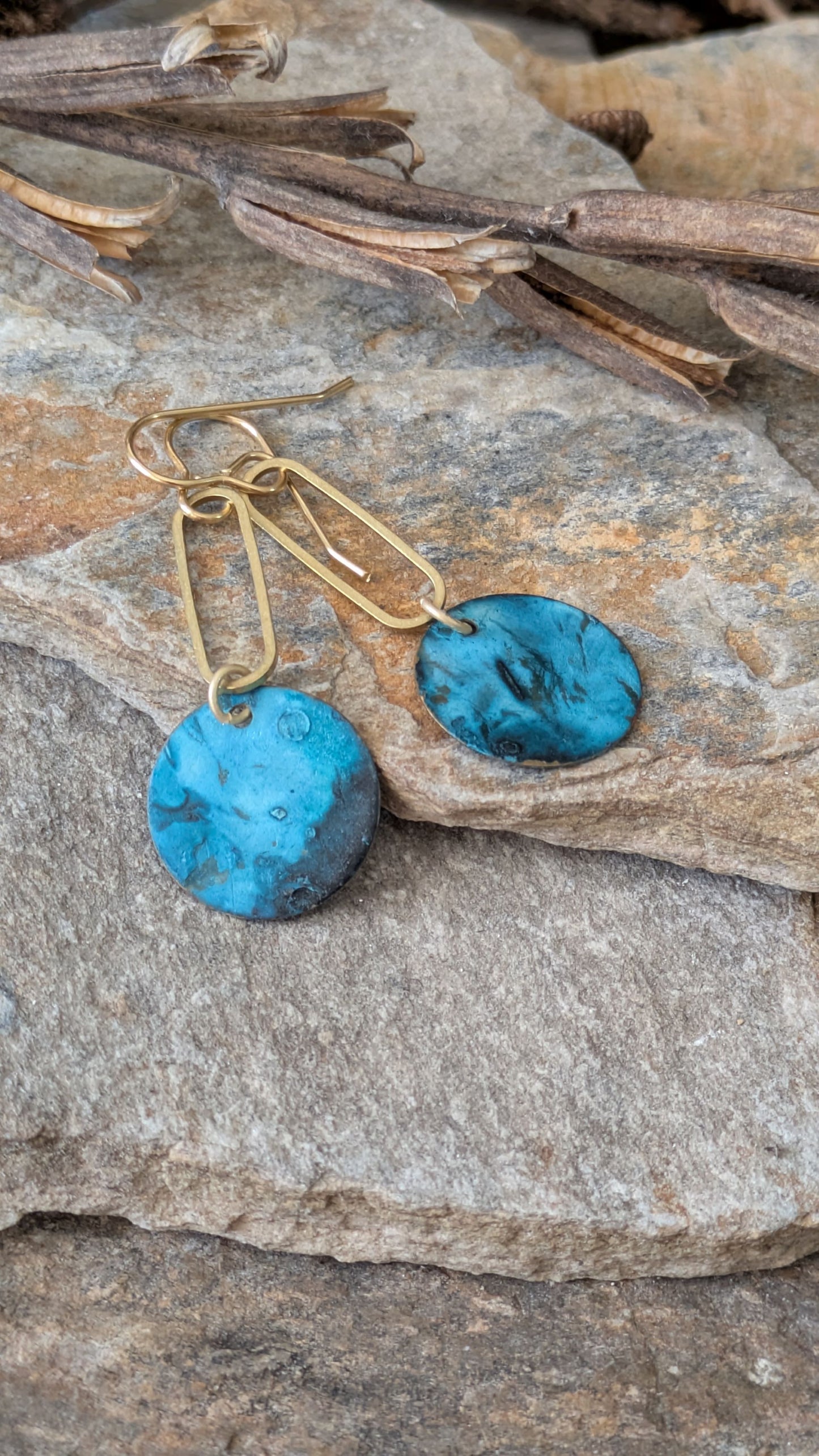 Patinated Brass Dangles ~ Seafoam Blue