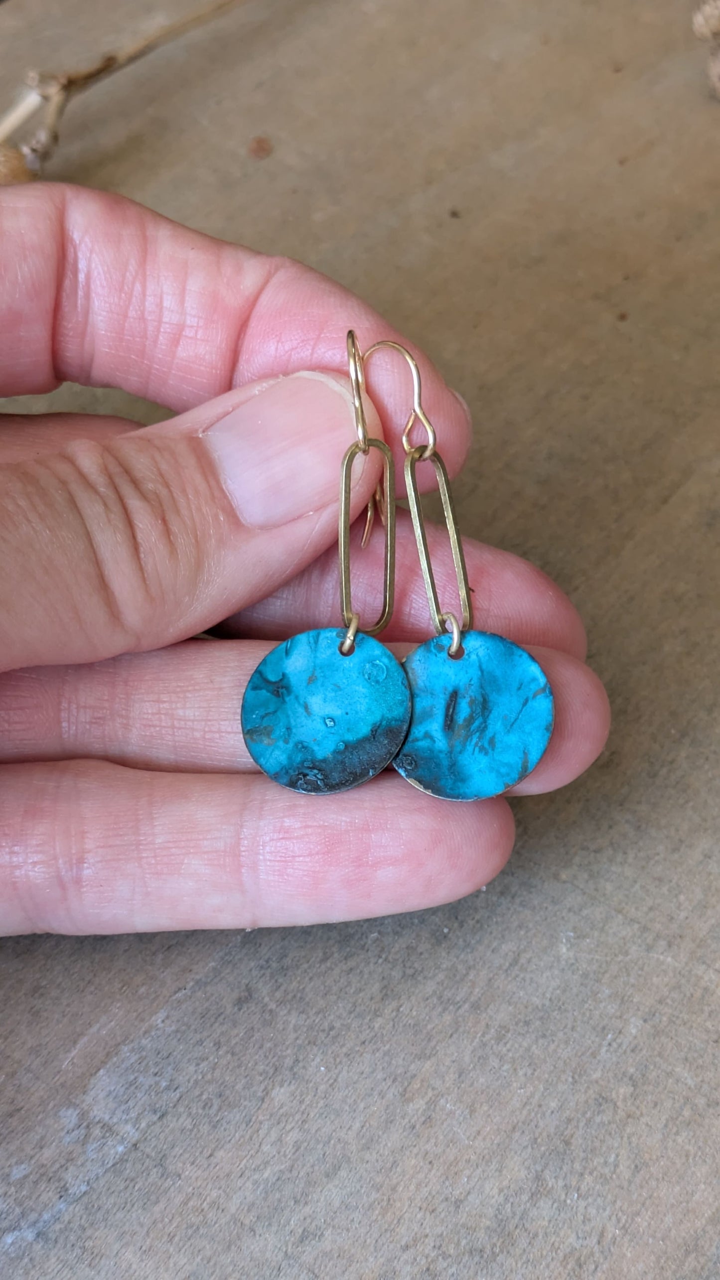 Patinated Brass Dangles ~ Seafoam Blue