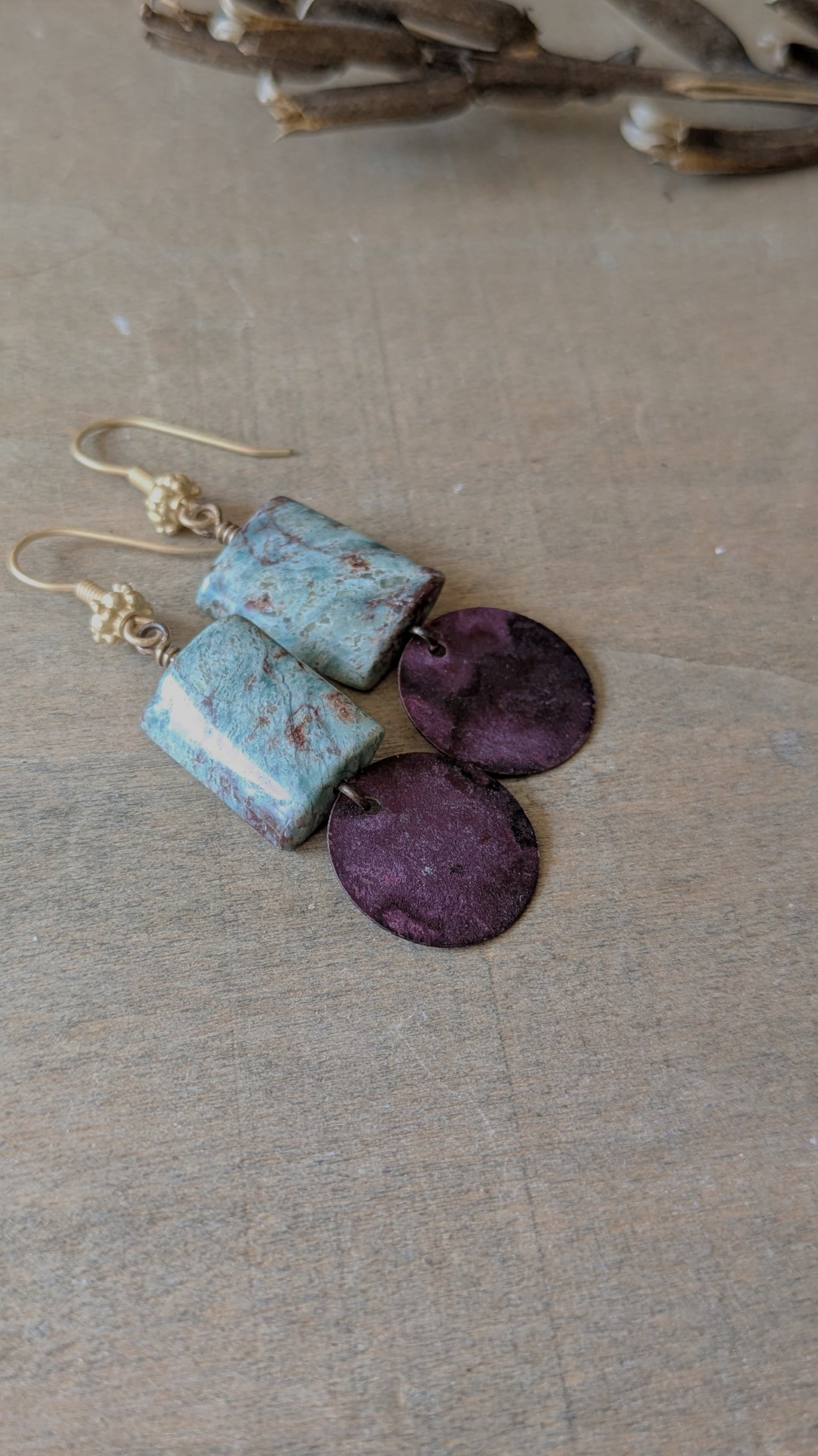 Patinated Brass Dangles ~ Jasper