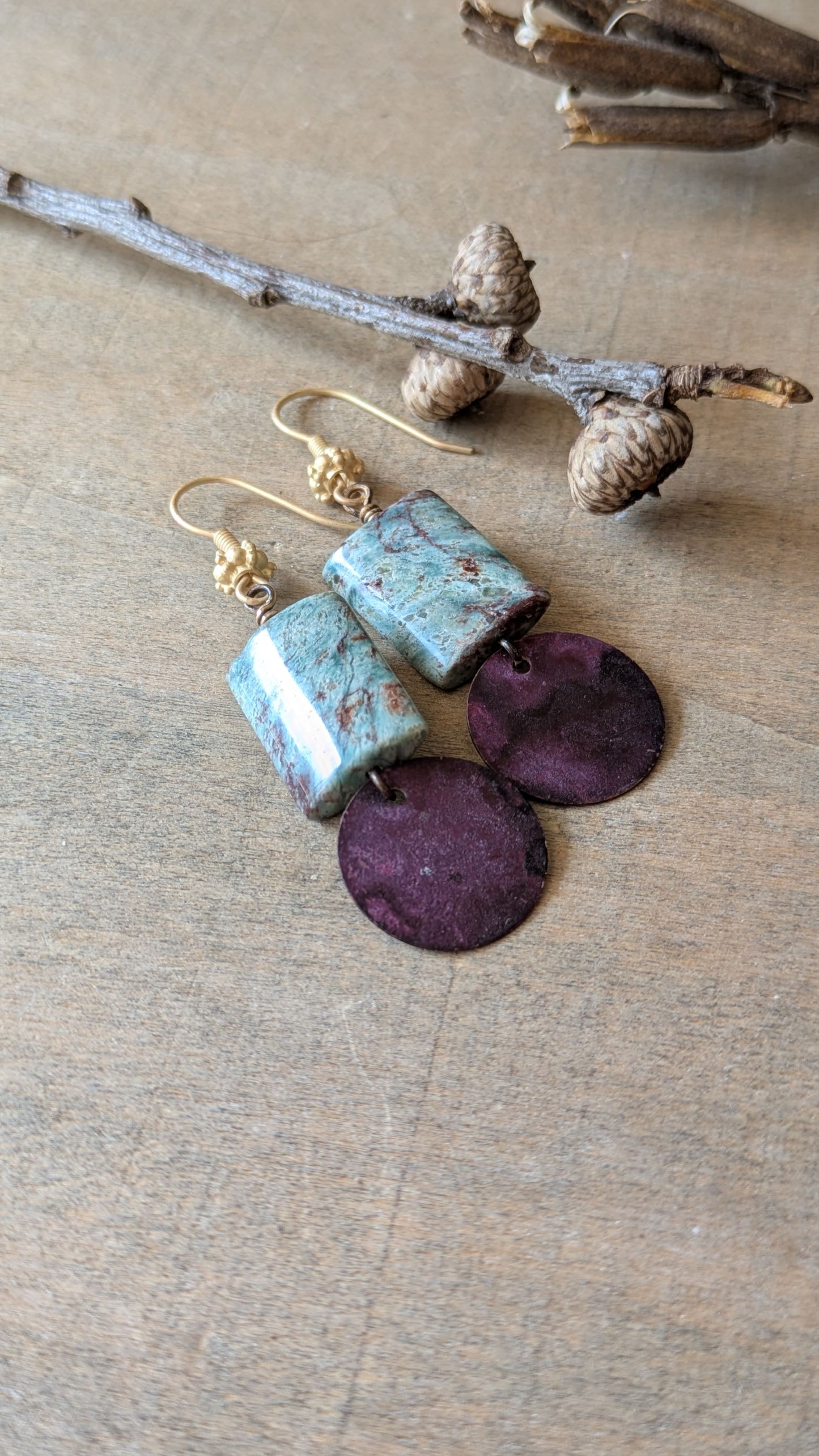 Patinated Brass Dangles ~ Jasper