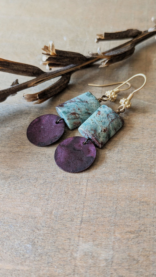 Patinated Brass Dangles ~ Jasper