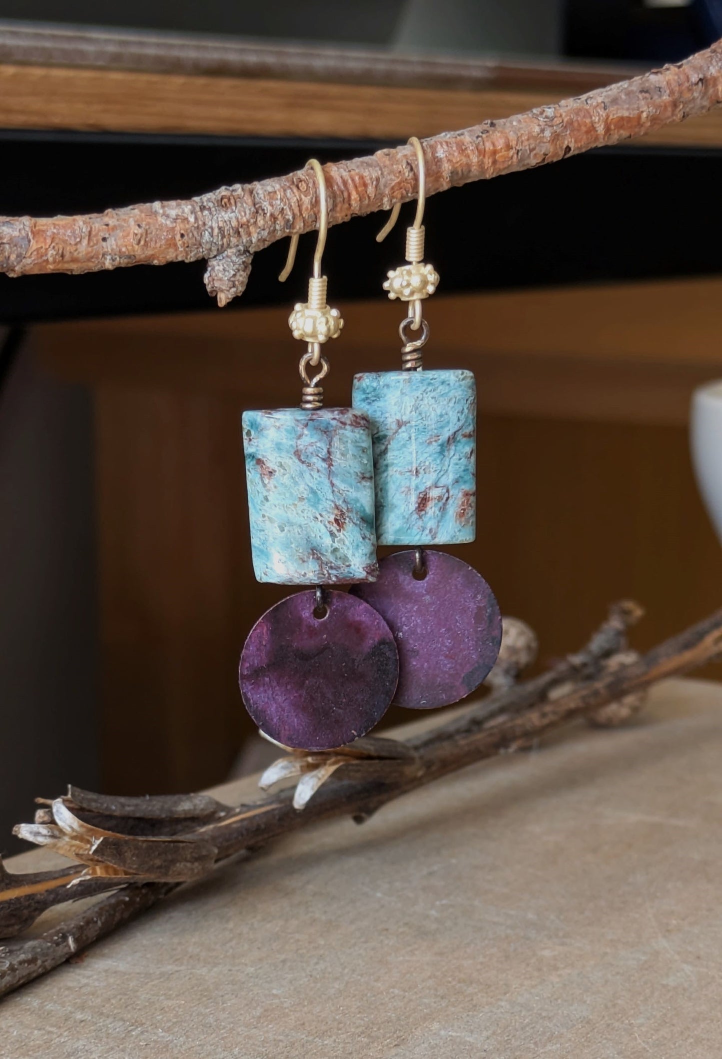 Patinated Brass Dangles ~ Jasper