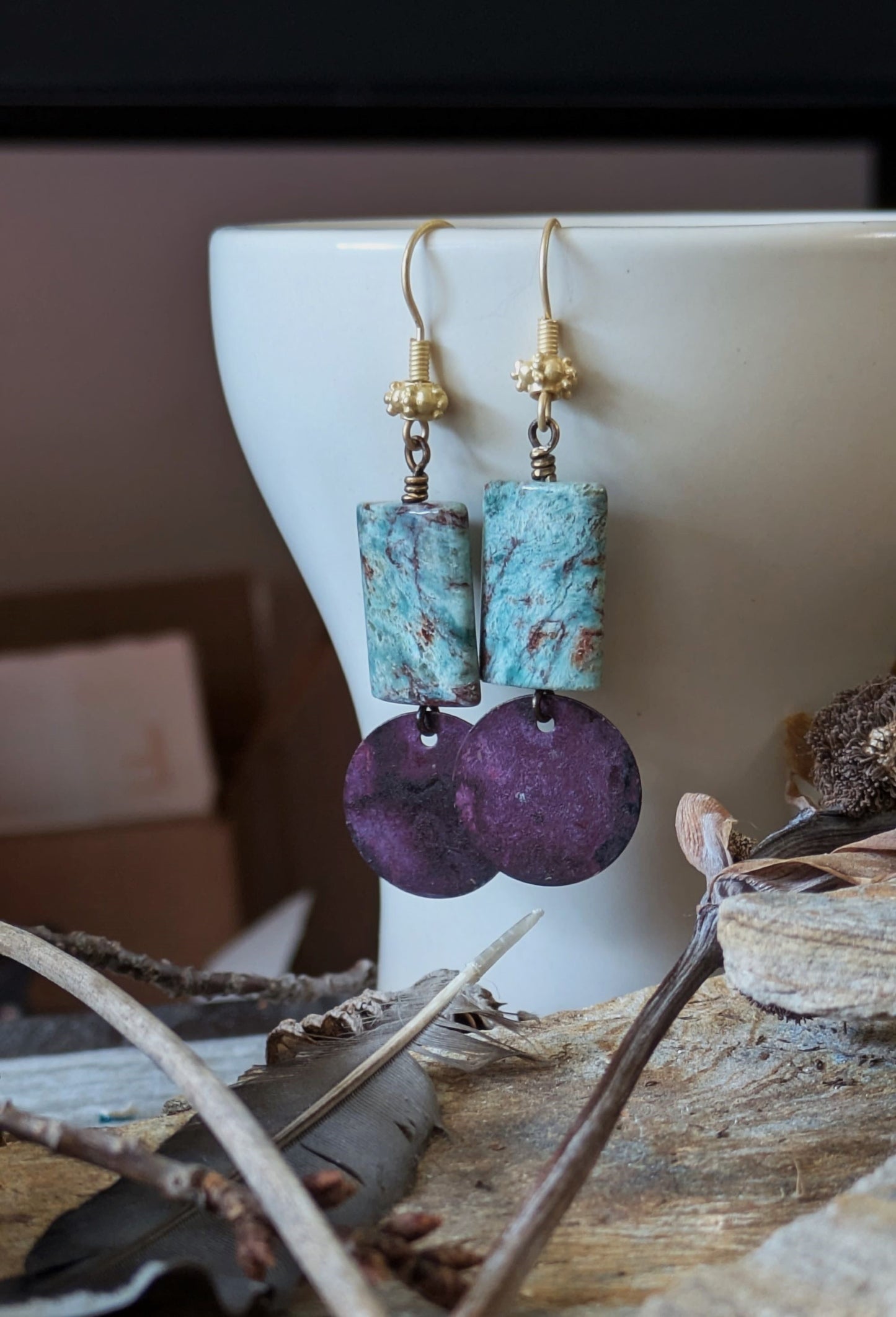 Patinated Brass Dangles ~ Jasper
