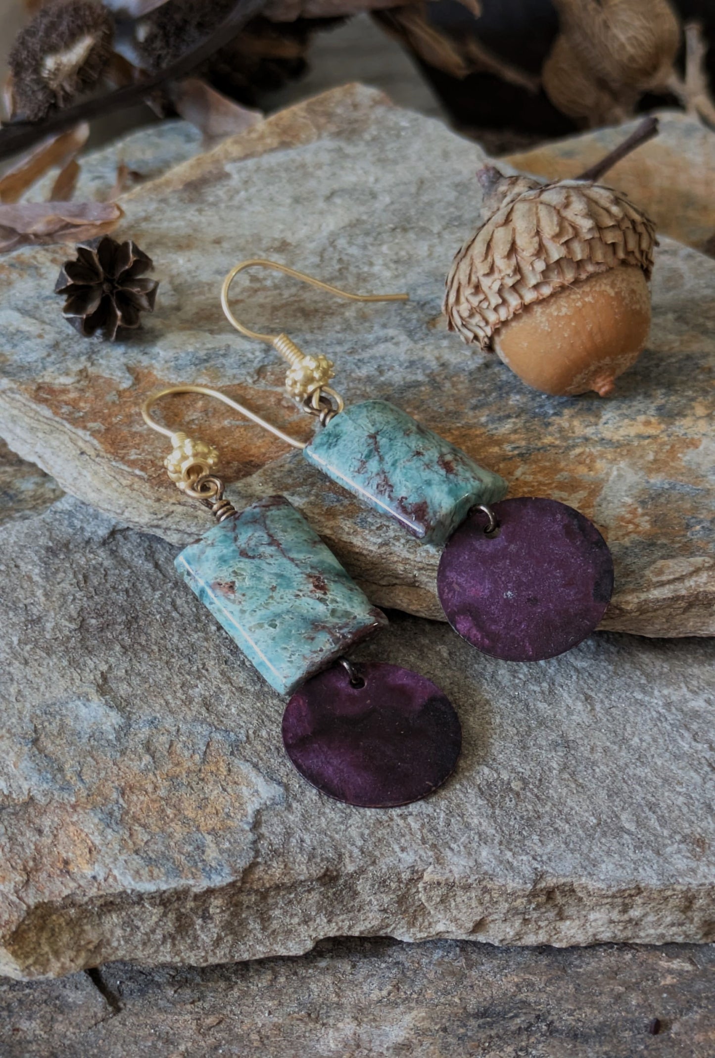 Patinated Brass Dangles ~ Jasper