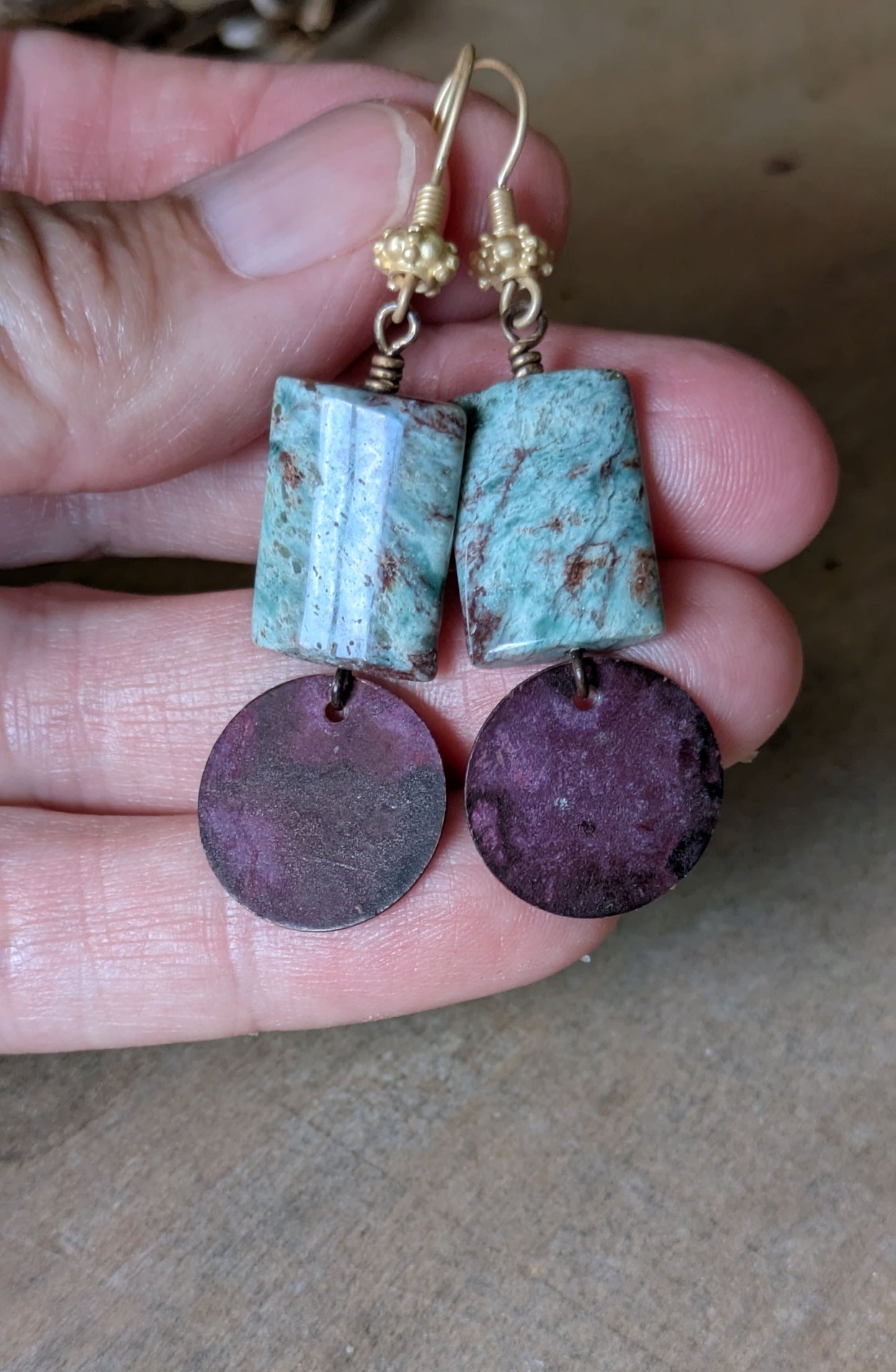 Patinated Brass Dangles ~ Jasper