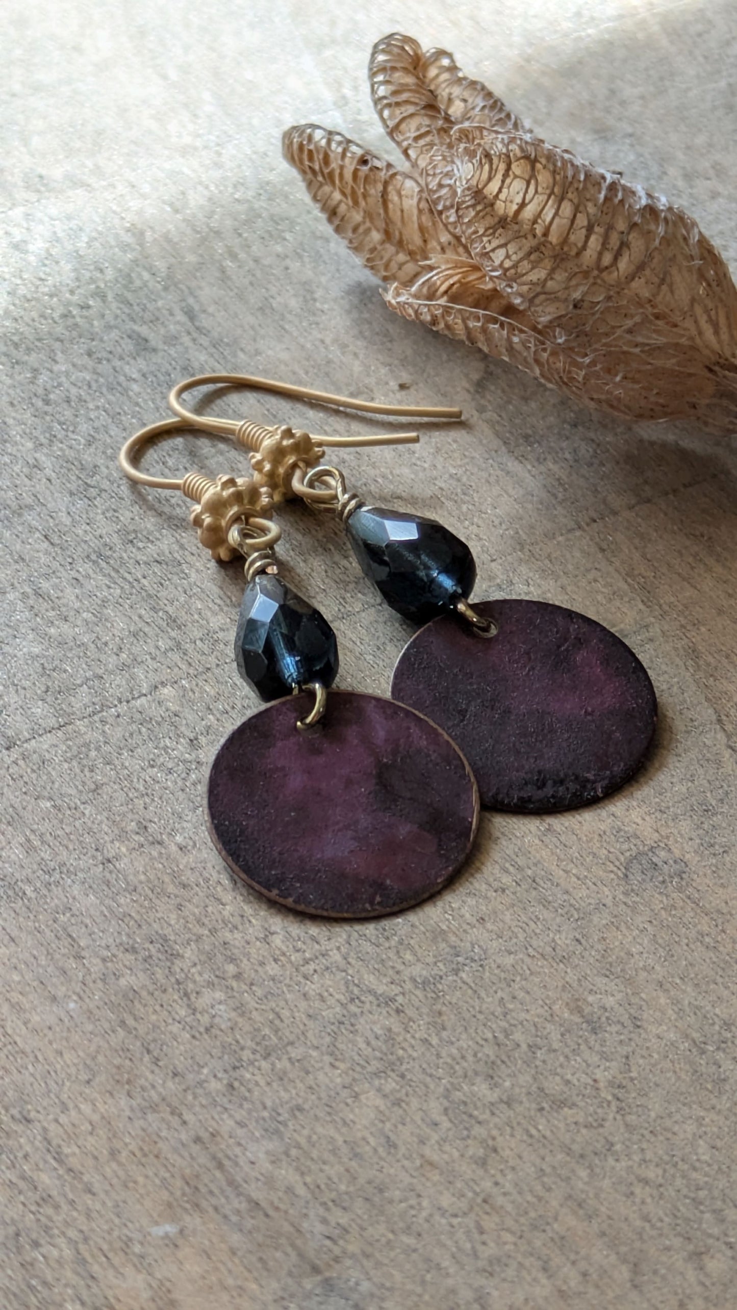 Patinated Brass Dangles ~ Moody Purple