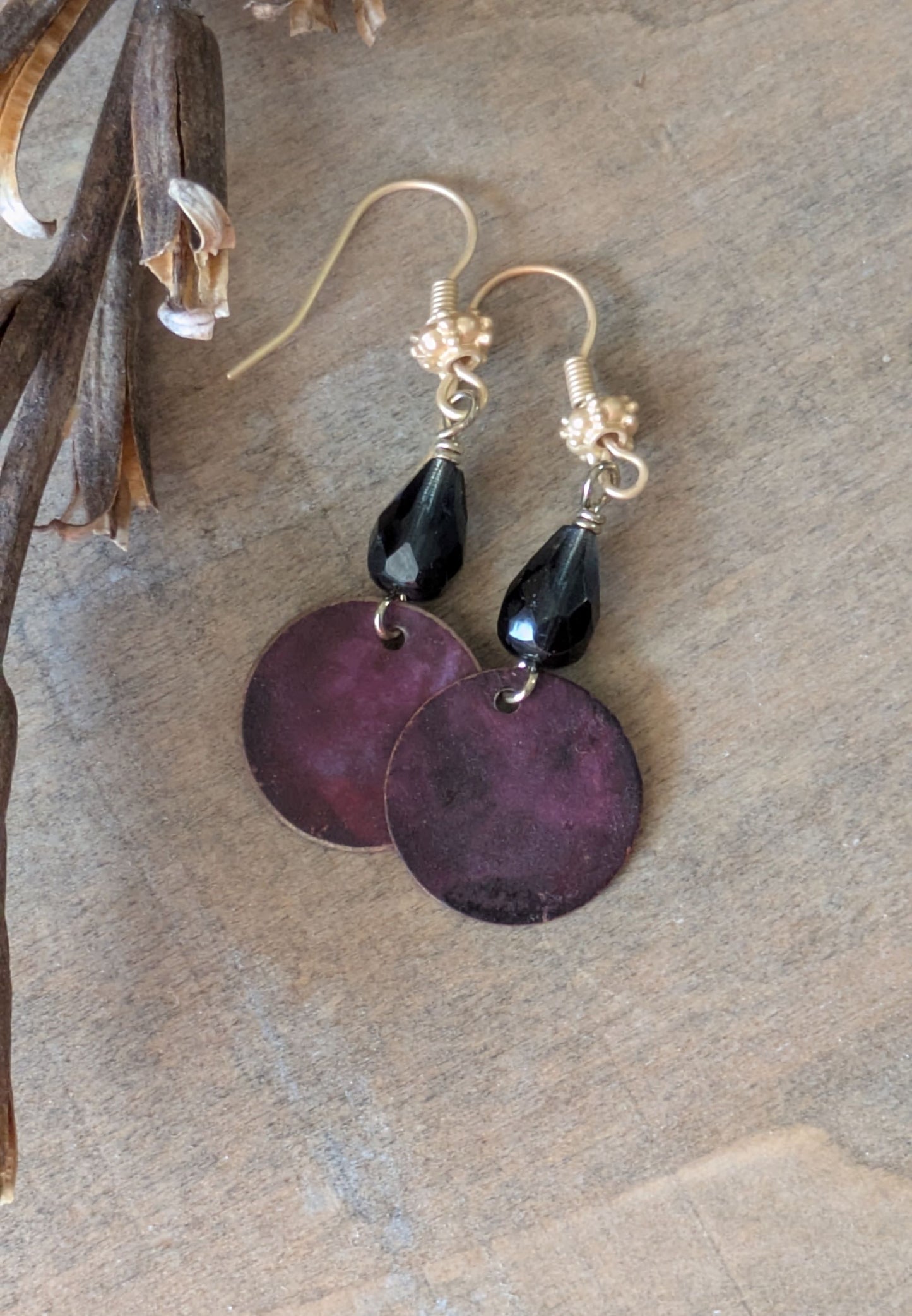 Patinated Brass Dangles ~ Moody Purple
