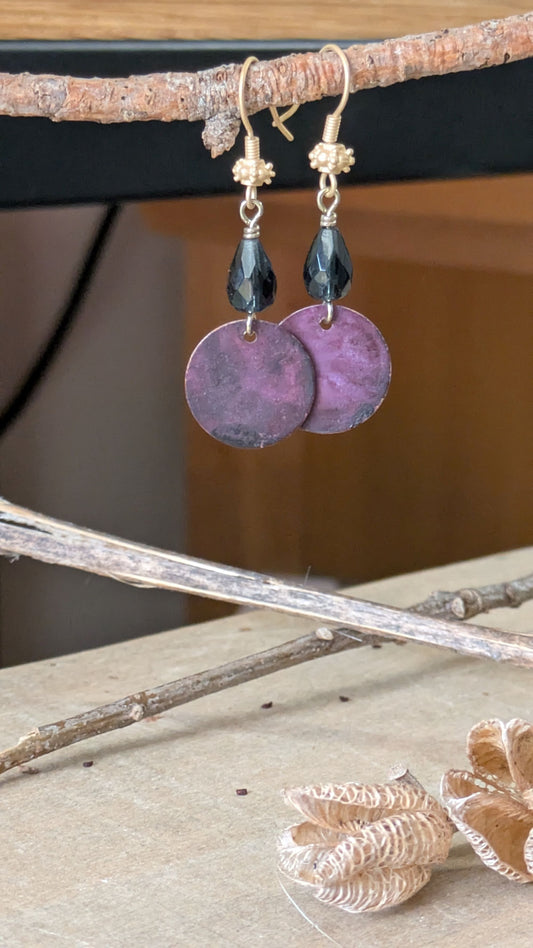 Patinated Brass Dangles ~ Moody Purple