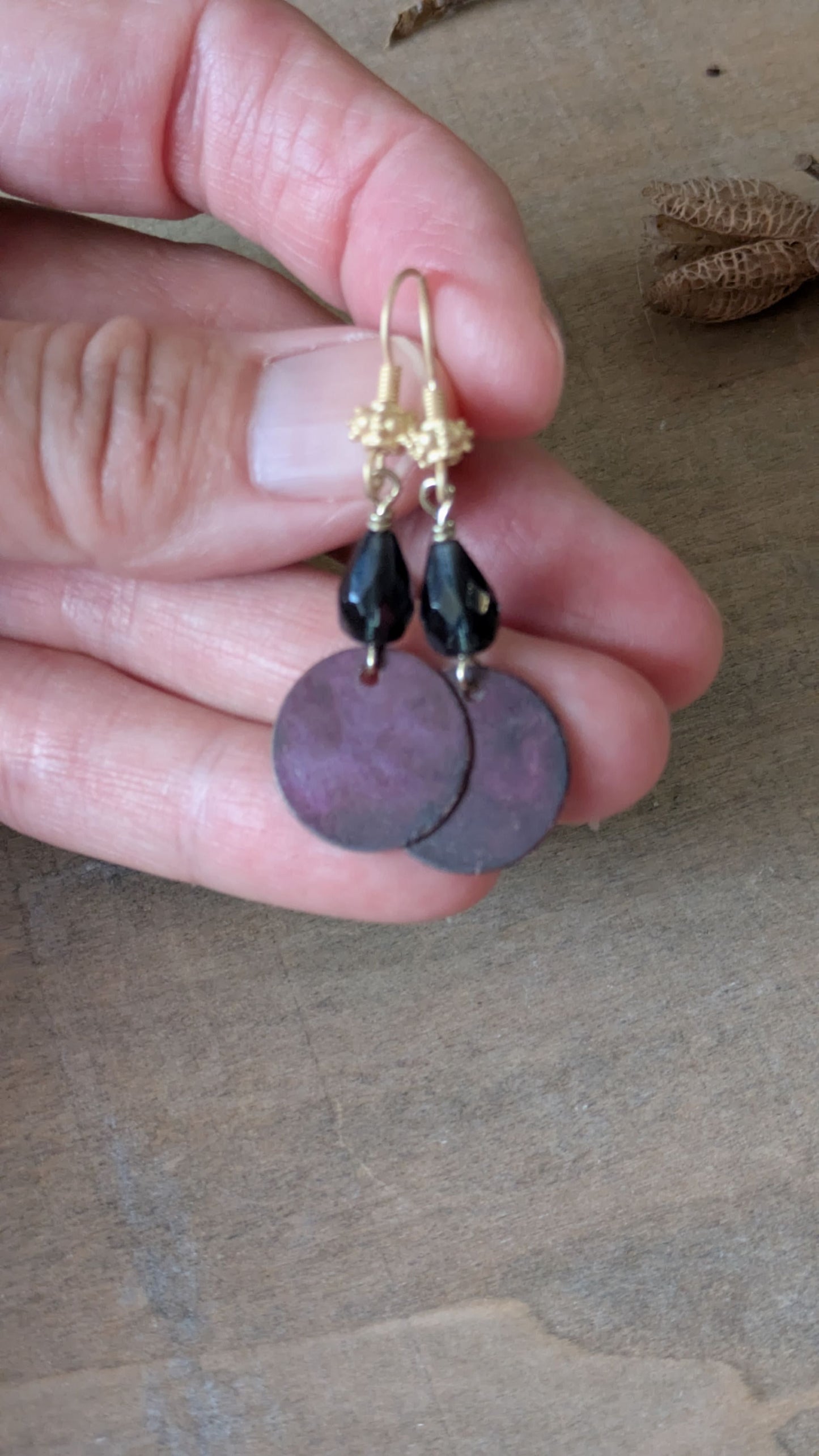 Patinated Brass Dangles ~ Moody Purple