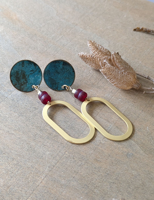 Patinated Brass Post Earrings