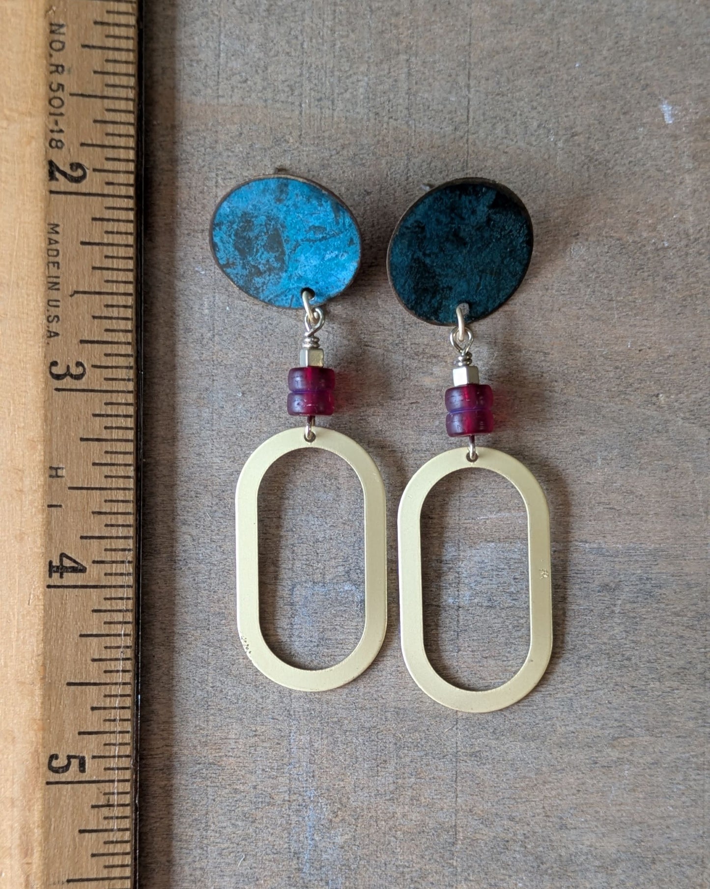 Patinated Brass Post Earrings