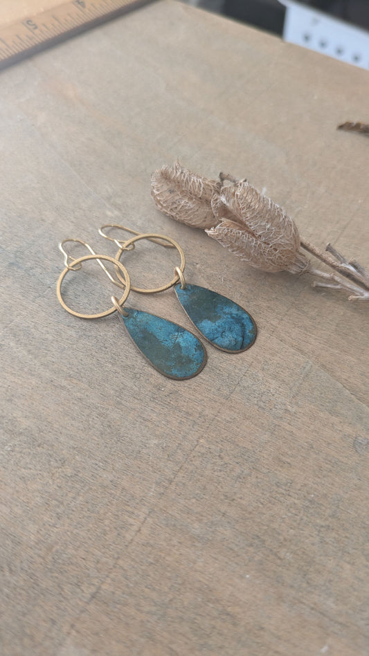 Patinated Brass Dangles ~ Stormy Blue