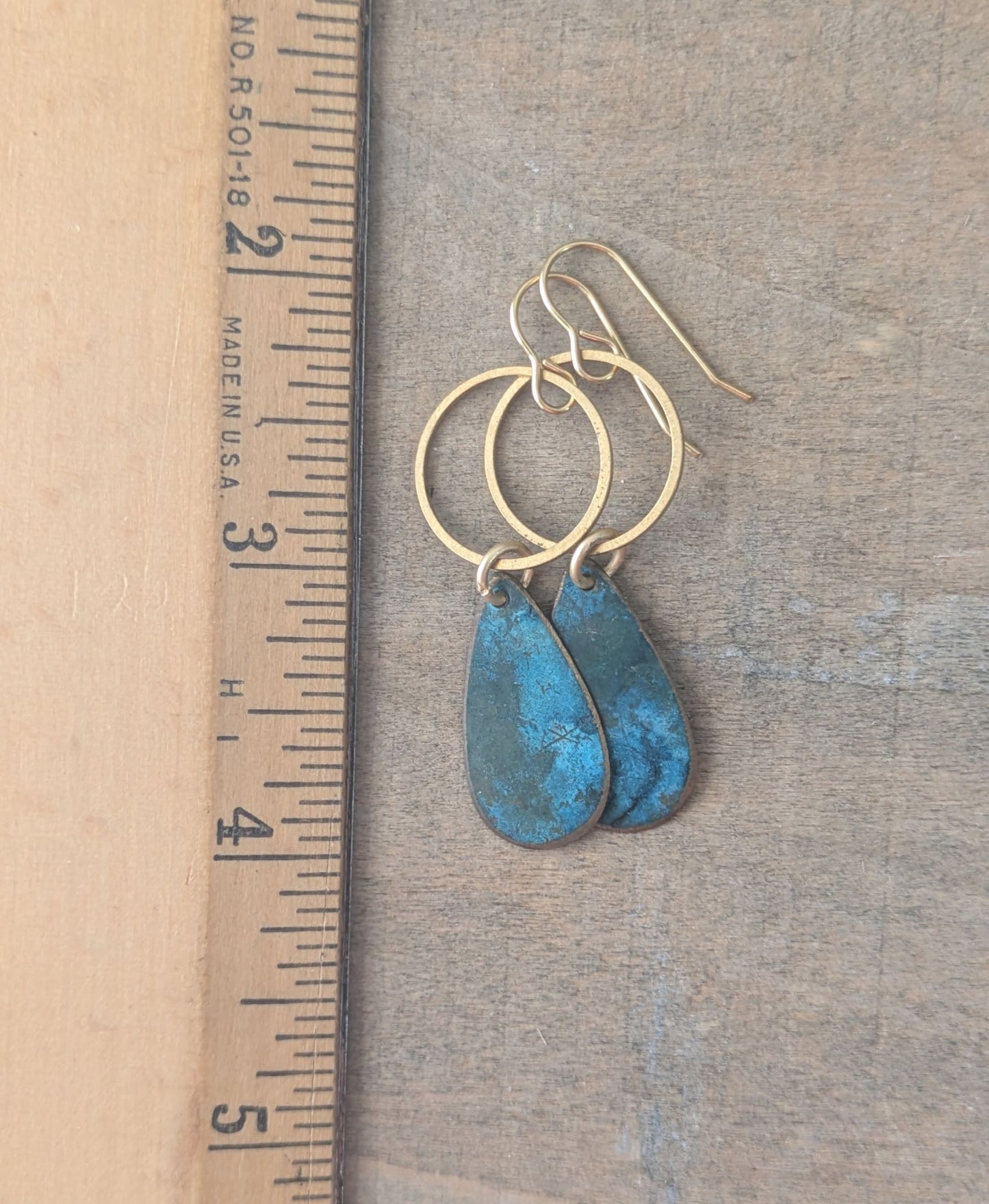 Patinated Brass Dangles ~ Stormy Blue