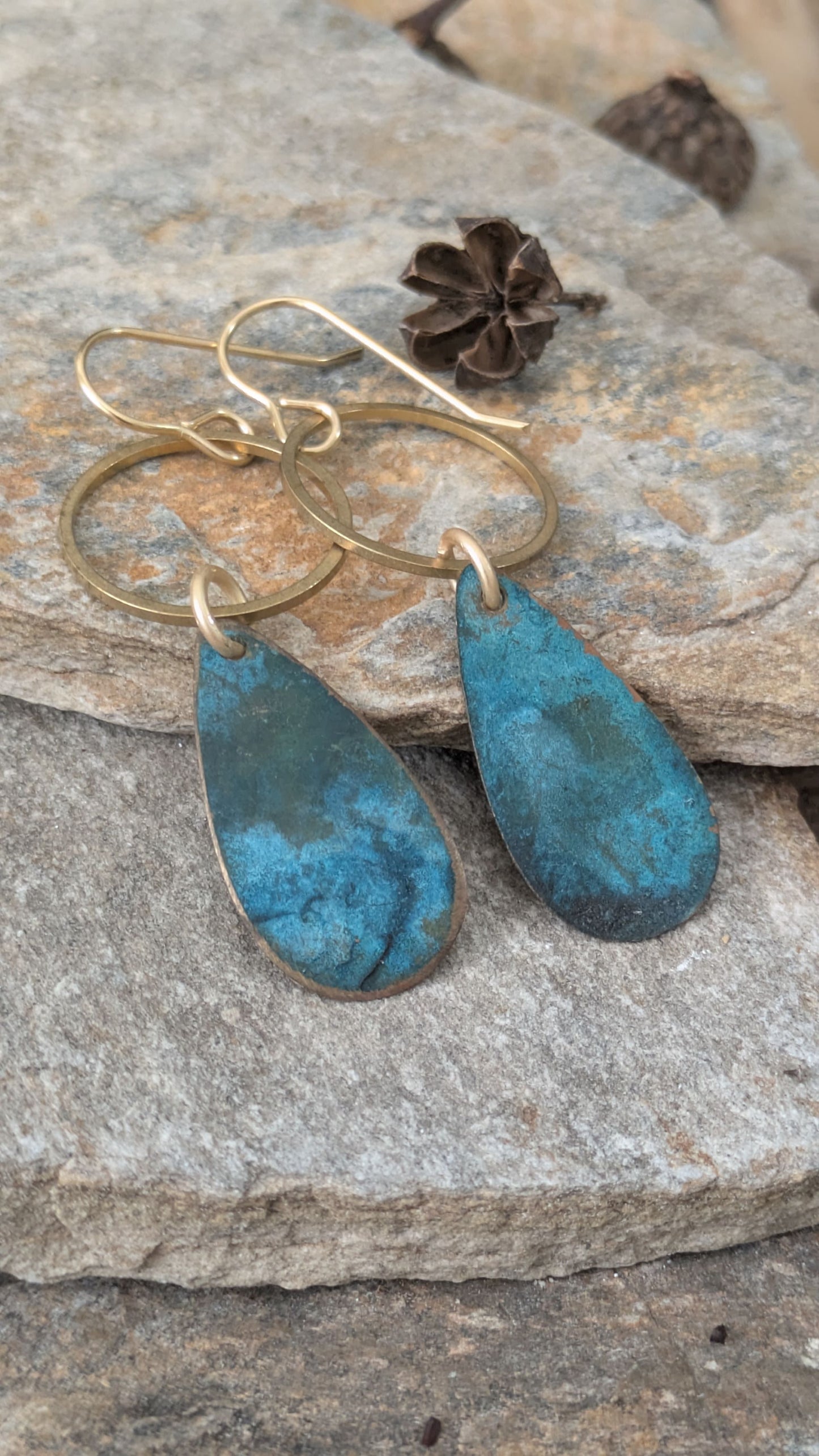 Patinated Brass Dangles ~ Stormy Blue
