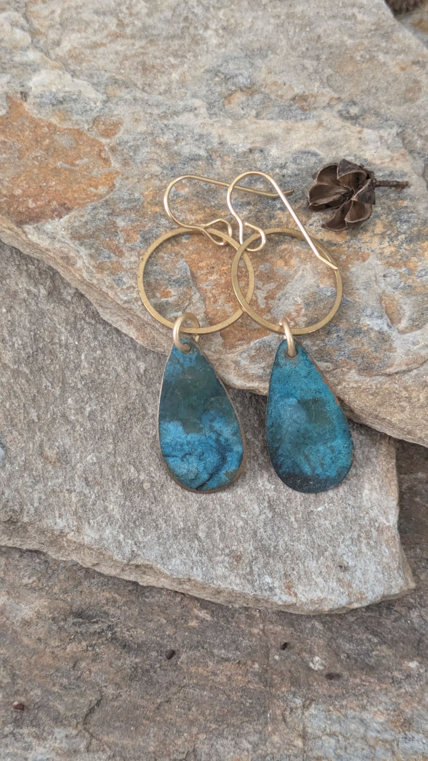 Patinated Brass Dangles ~ Stormy Blue
